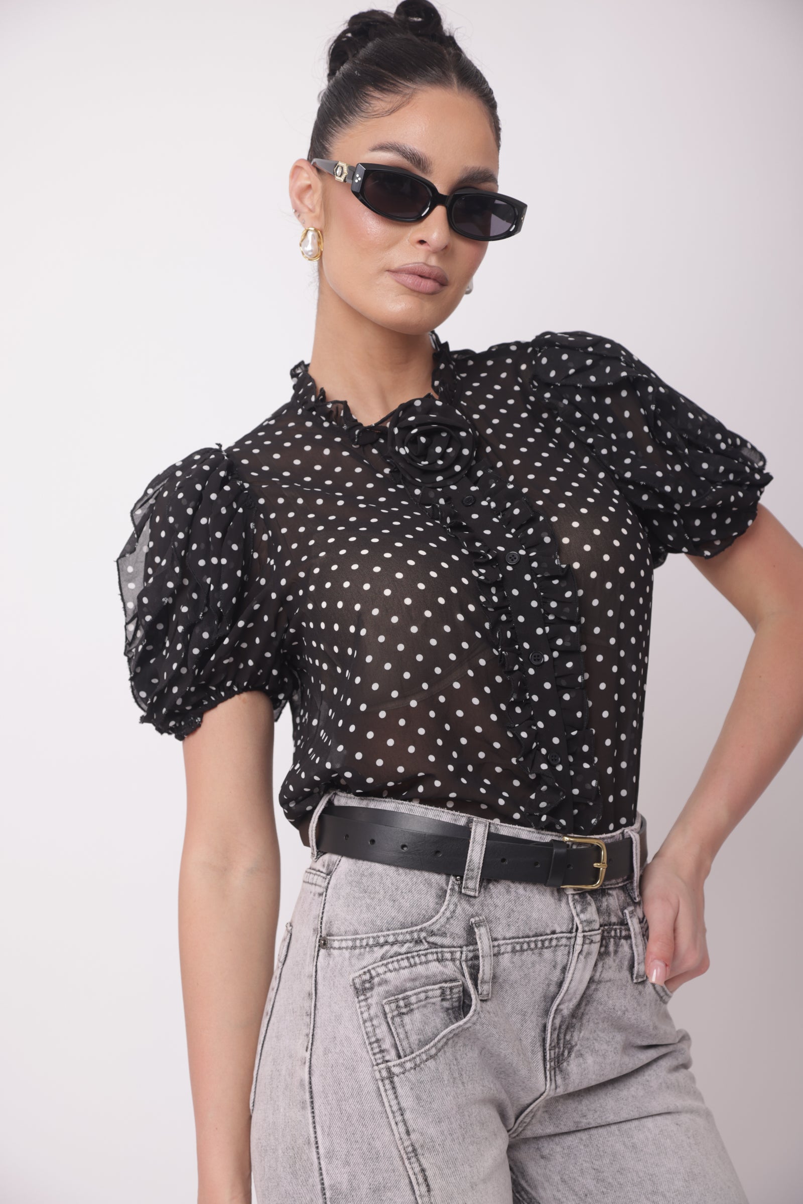 Camicia Pois nero|Colore:Nero