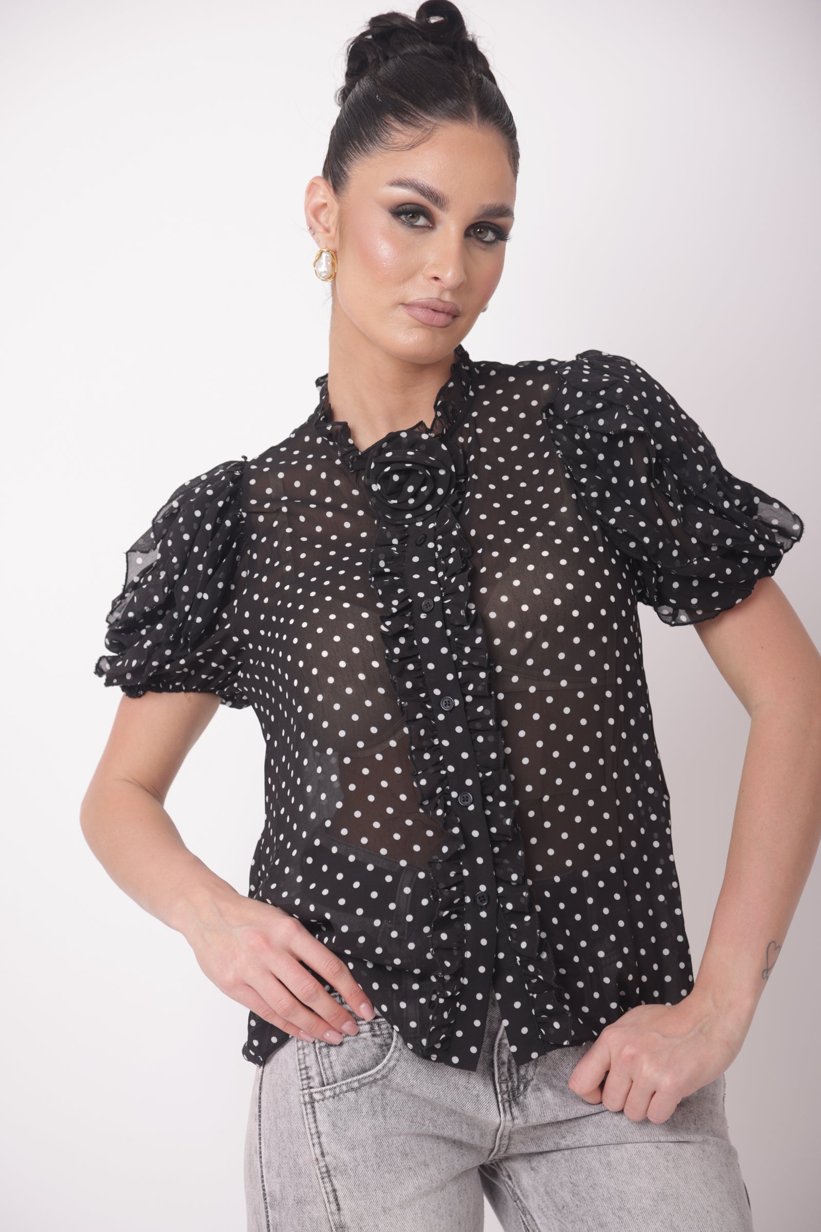Camicia Pois nero|Colore:Nero