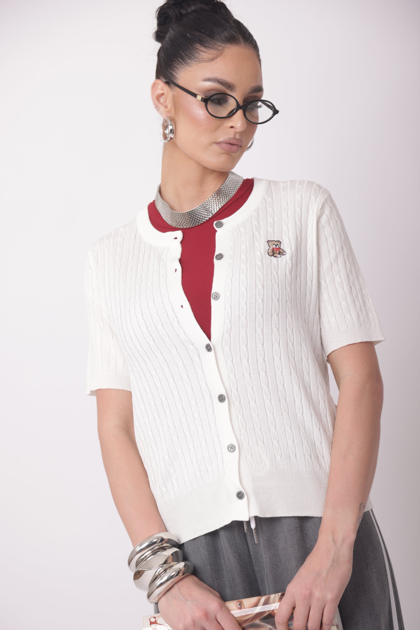 Cardigan Trecce Teddy bianco|Colore:Bianco