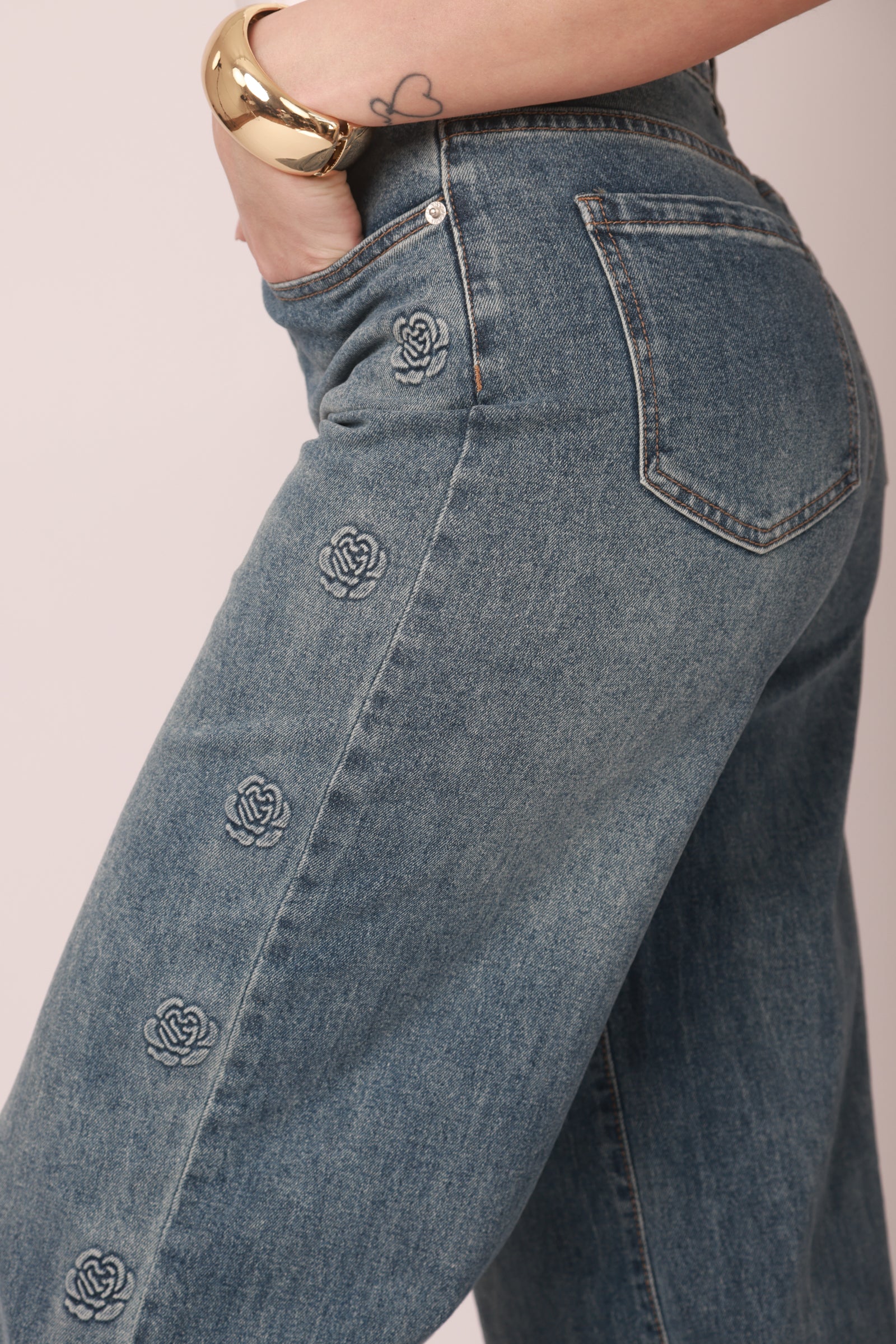 Jeans Fiori denim|Colore:Denim