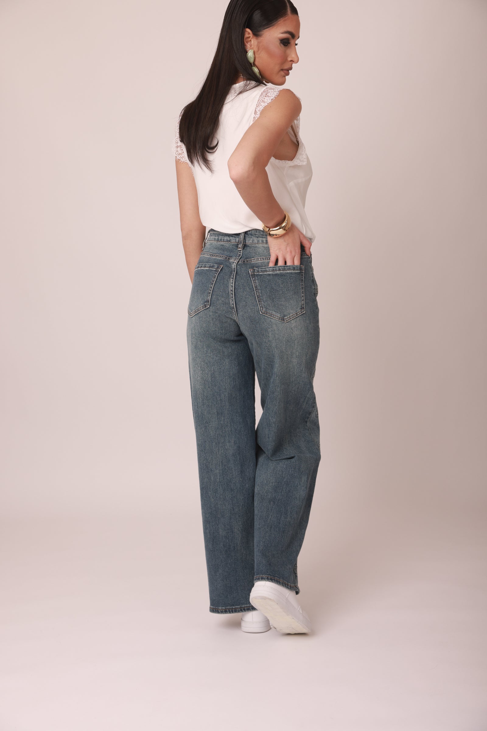 Jeans Fiori denim|Colore:Denim