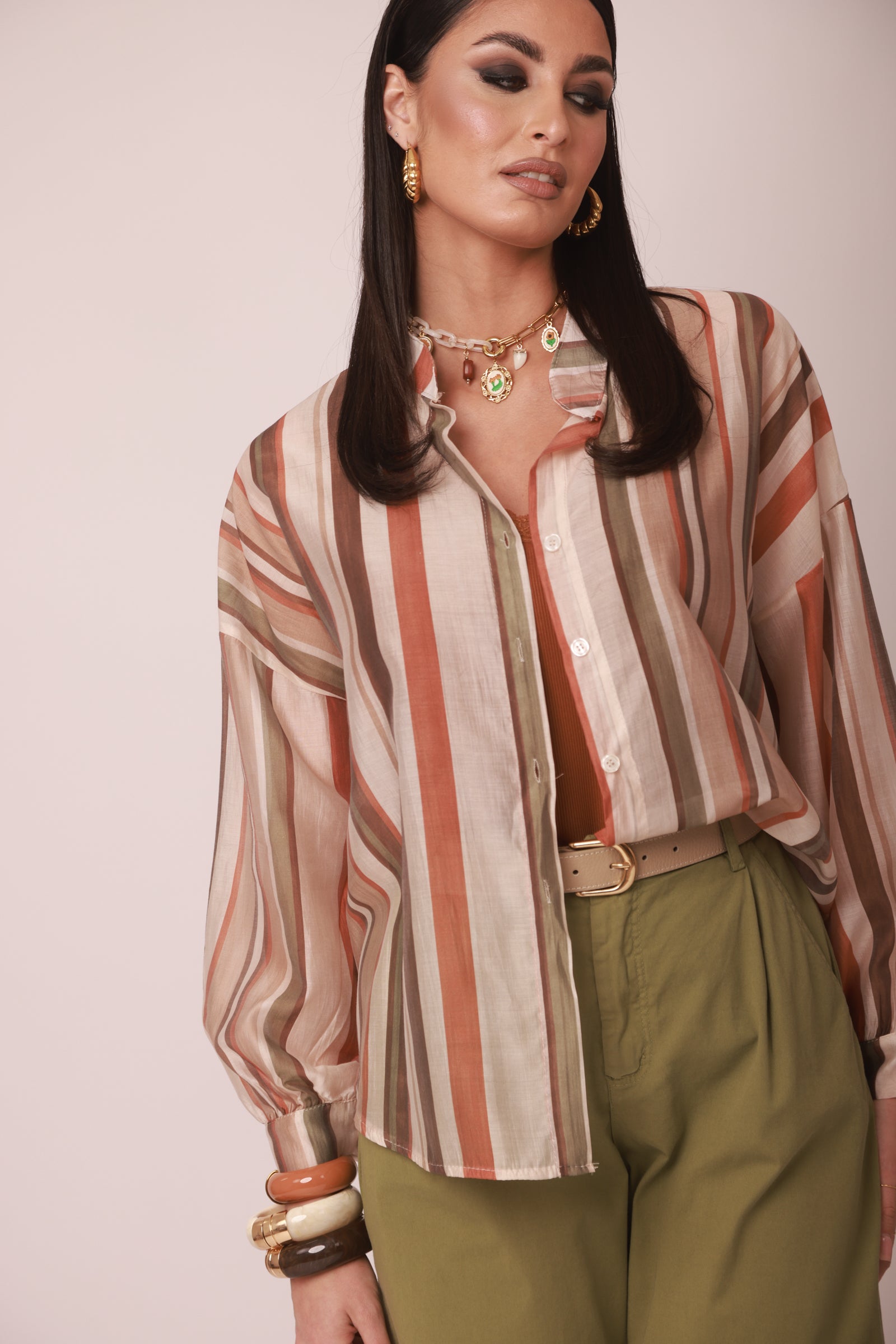 Camicia Righe beige|Colore:Beige