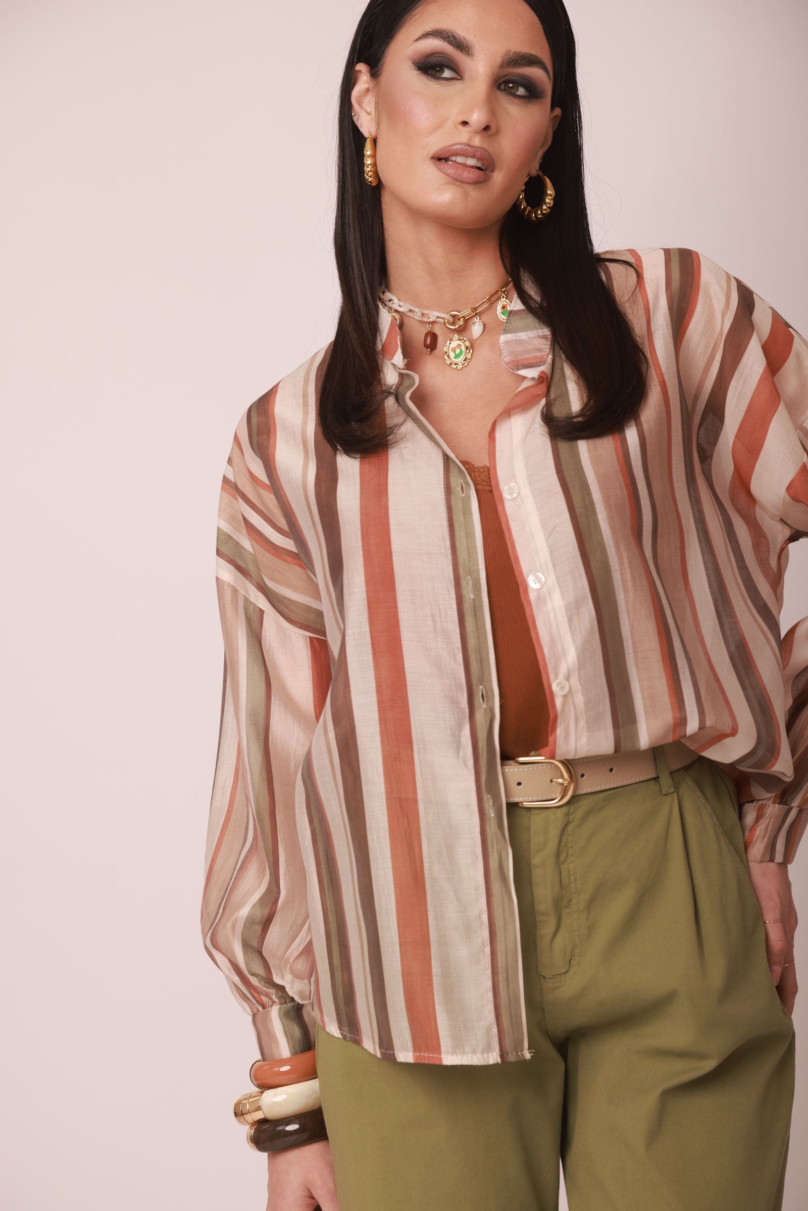 Camicia Righe beige|Colore:Beige