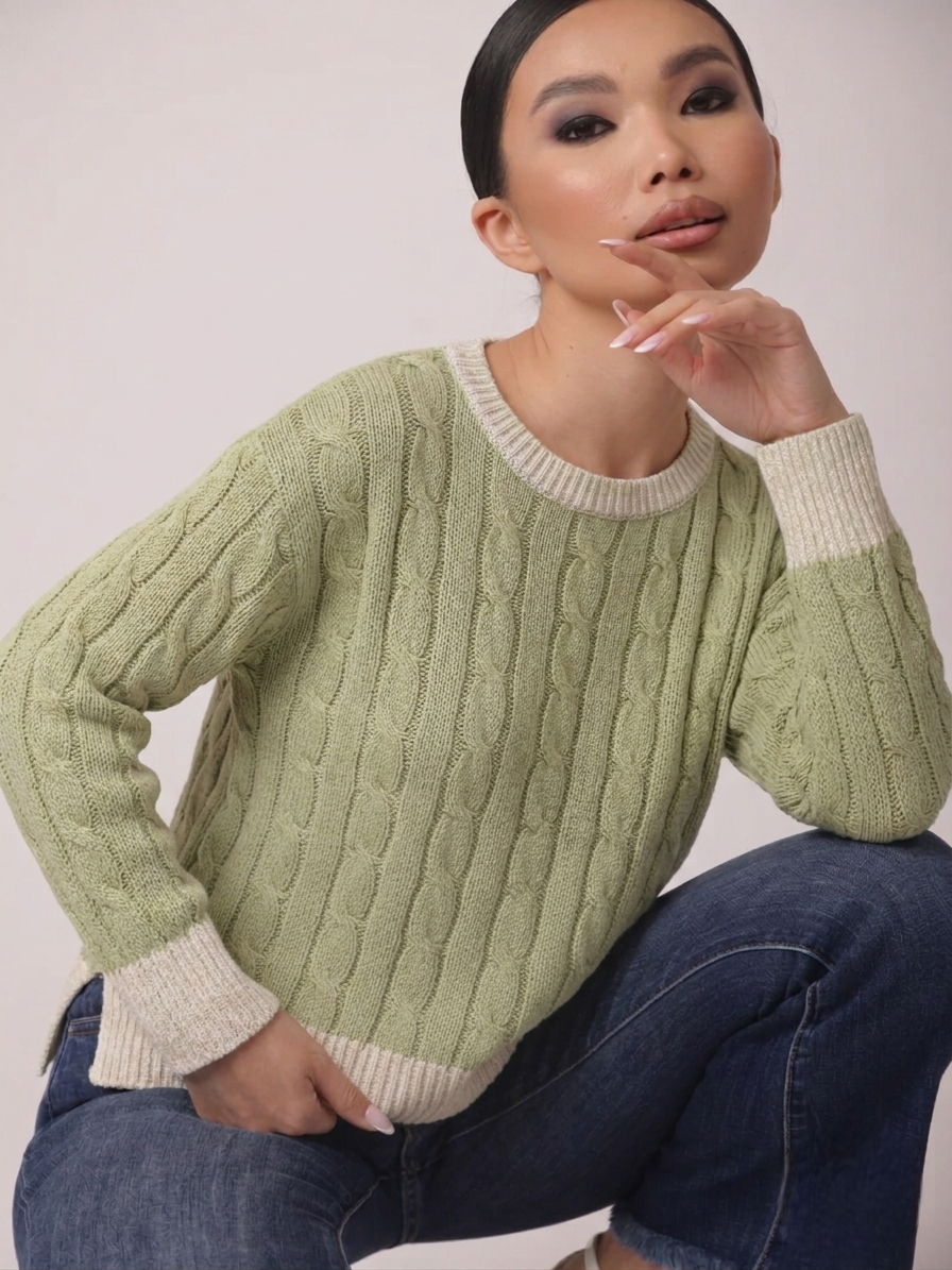 Pull Filo Trecce verde salvia|Colore:Verde salvia