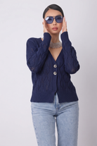 Cardigan Foglie blu|Colore:Blu