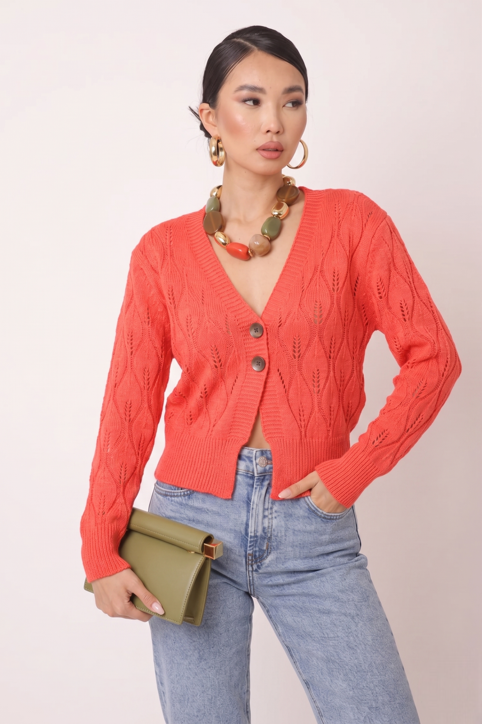 Cardigan Foglie corallo|Colore:Corallo