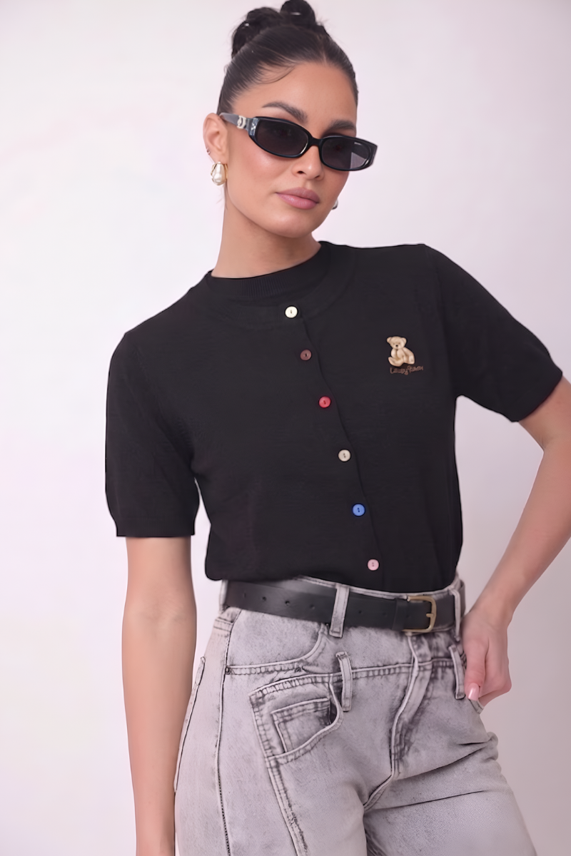 Cardigan Lazy Bearteddy nero|Colore:Nero