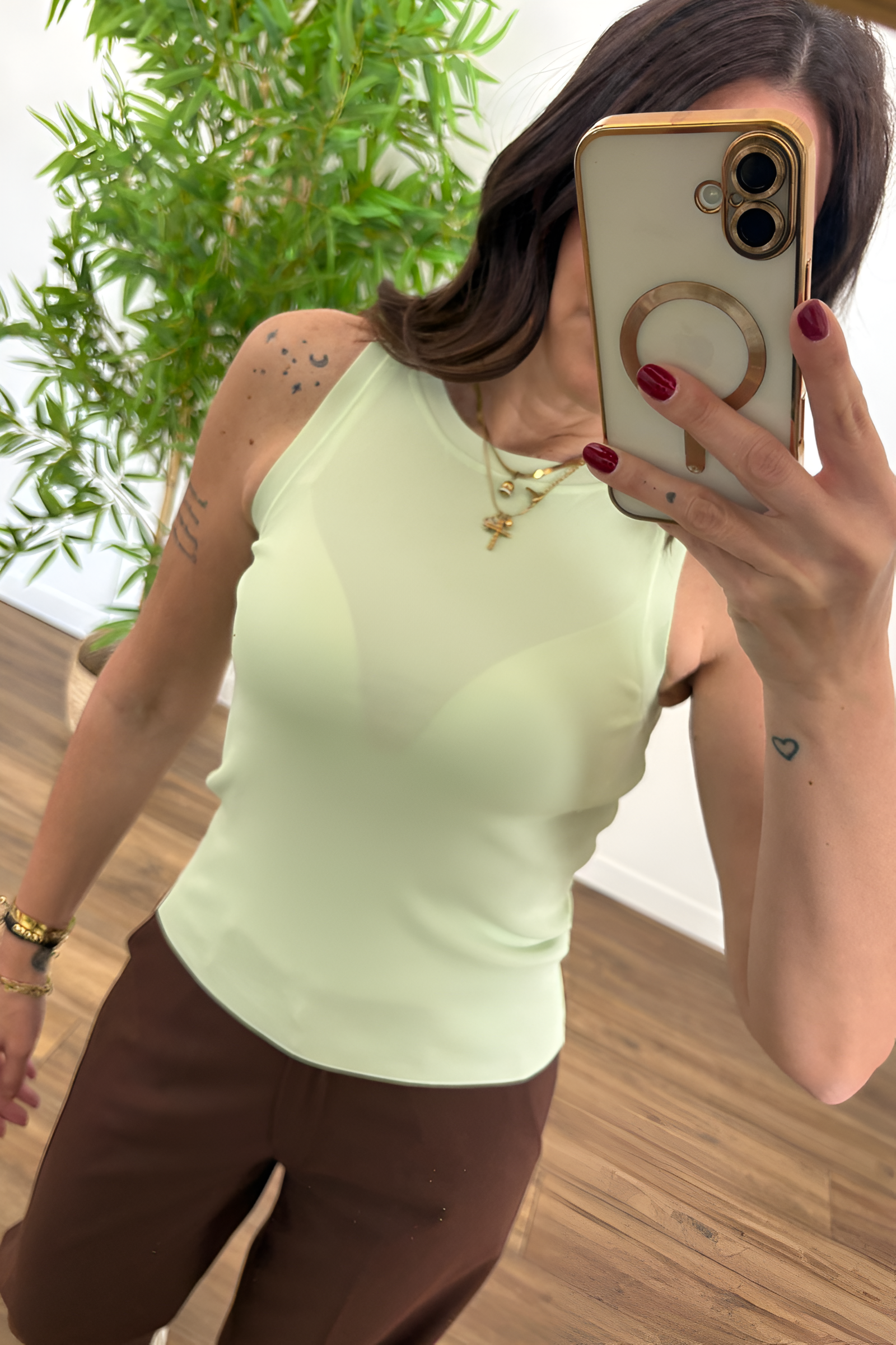 Top Scollo Americano verde chiaro|Colore:Verde chiaro