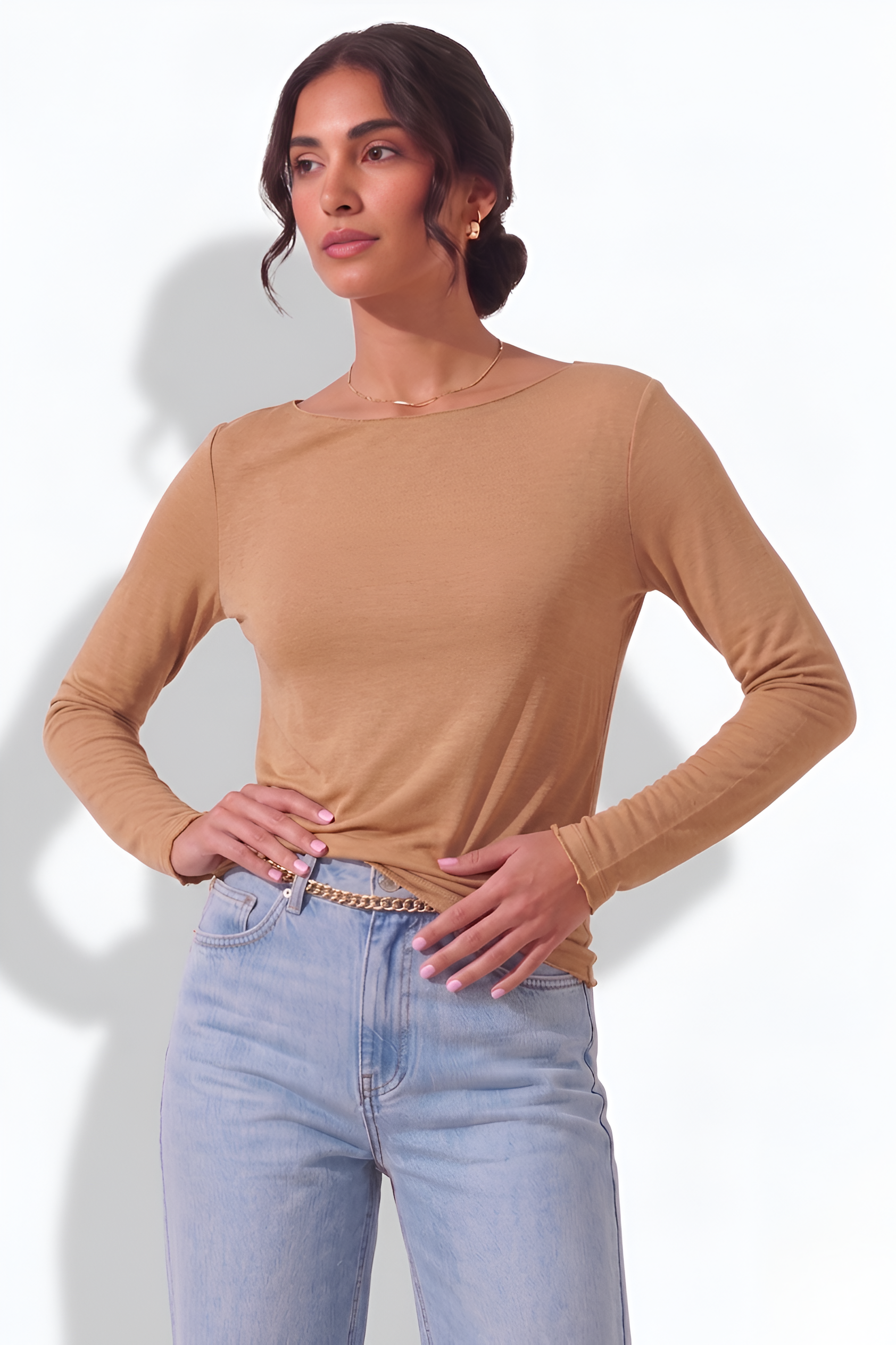 Maglia Misto Seta cammello|Colore:Cammello