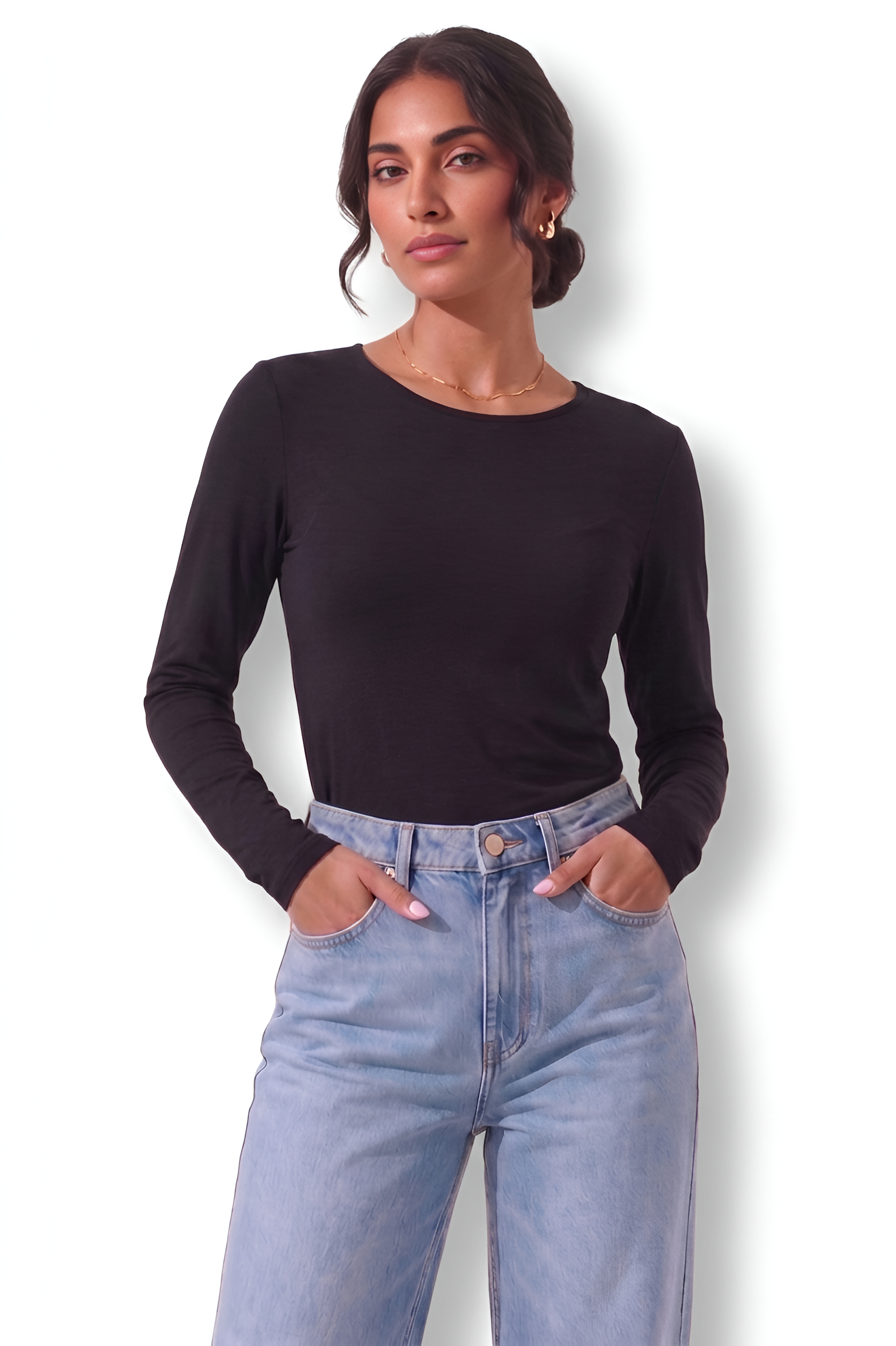 Maglia Misto Seta nero|Colore:Nero