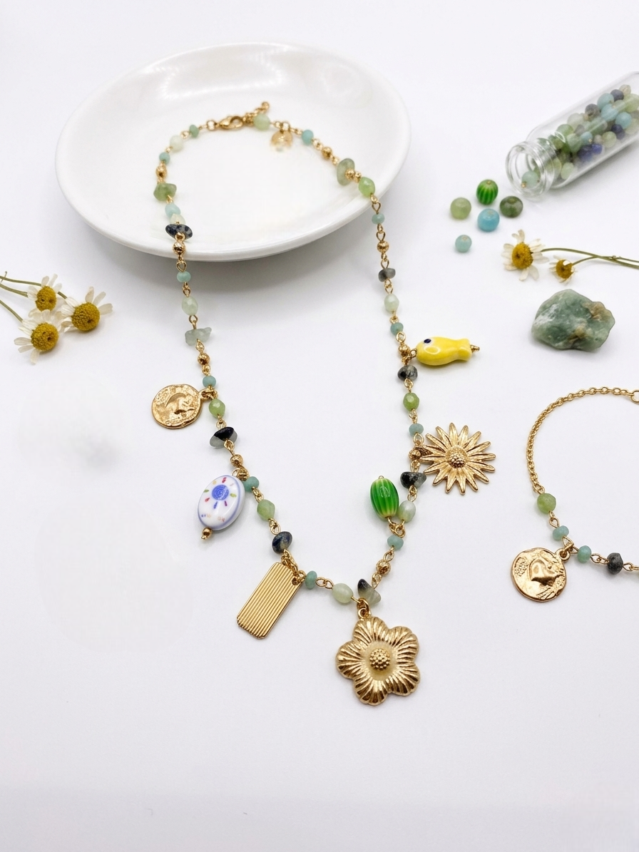 Collana Con Ciondolo verde|Colore:Verde