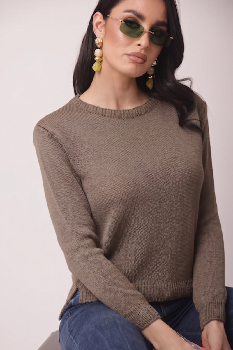 Pull Girocollo Fango|Colore:Fango