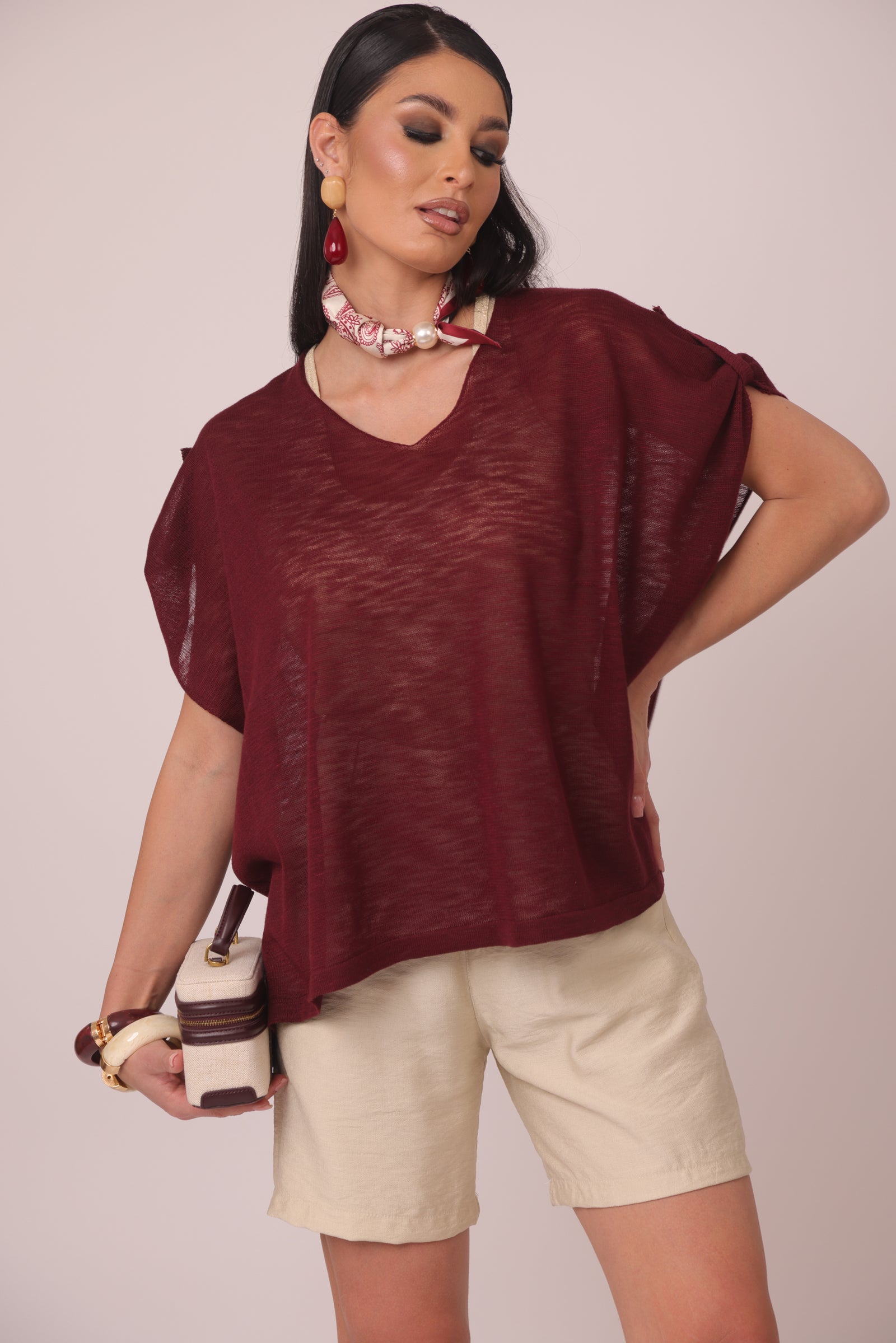 Maglia Scollo V Marta bordeaux|Colore:Bordeaux