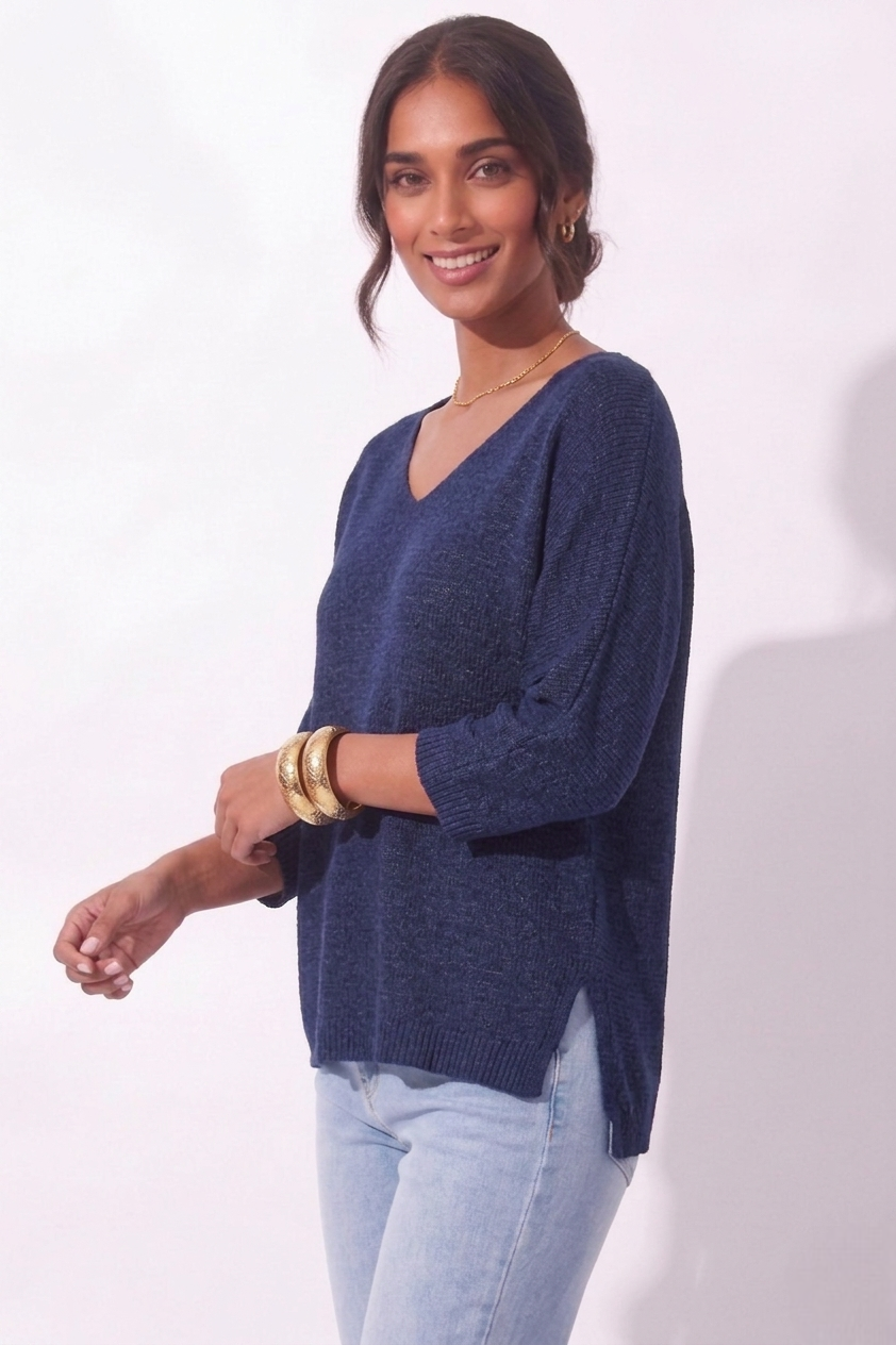 Maglia Scollo V blu|Colore:Blu