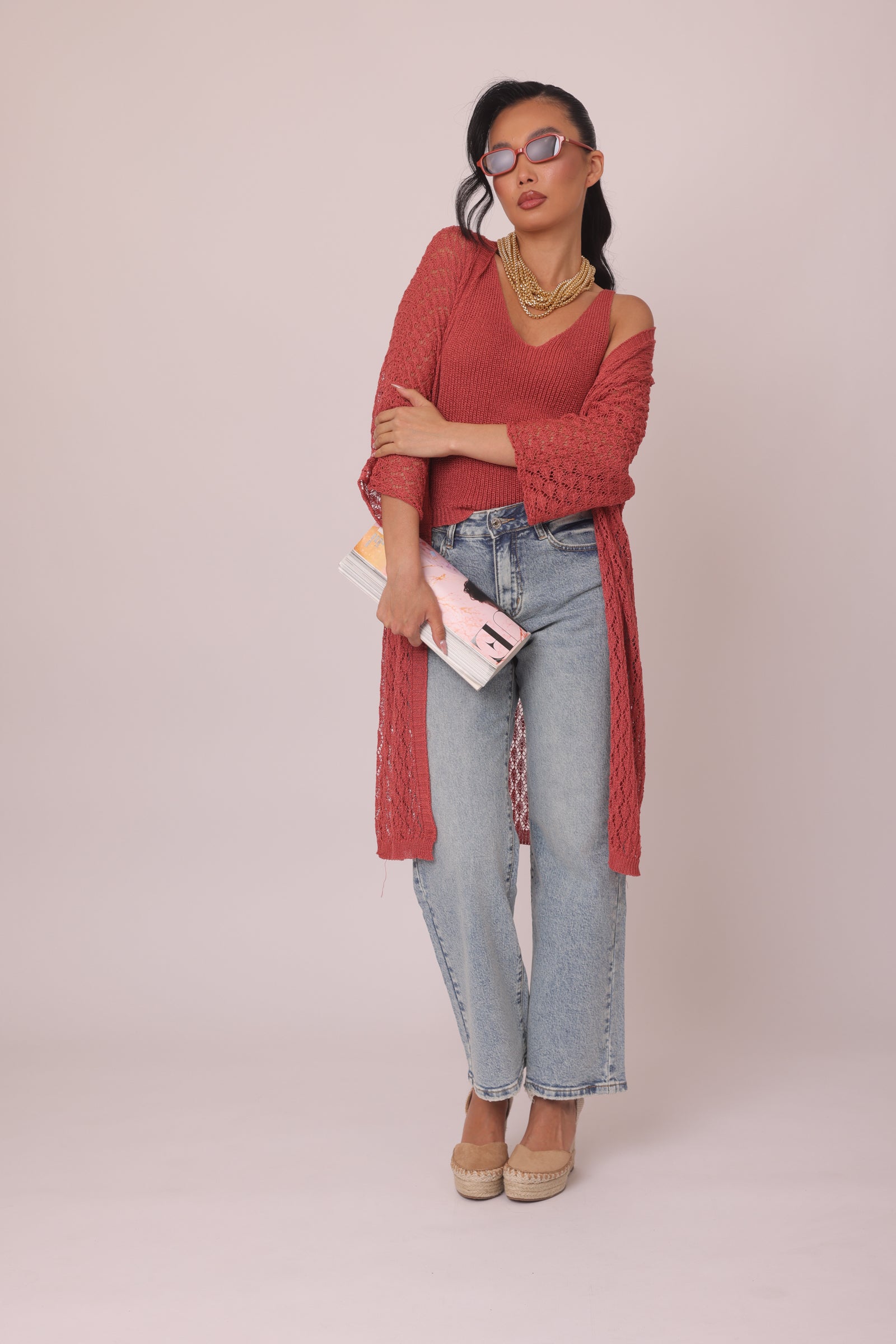 Cardigan Perla corallo|Colore:Corallo