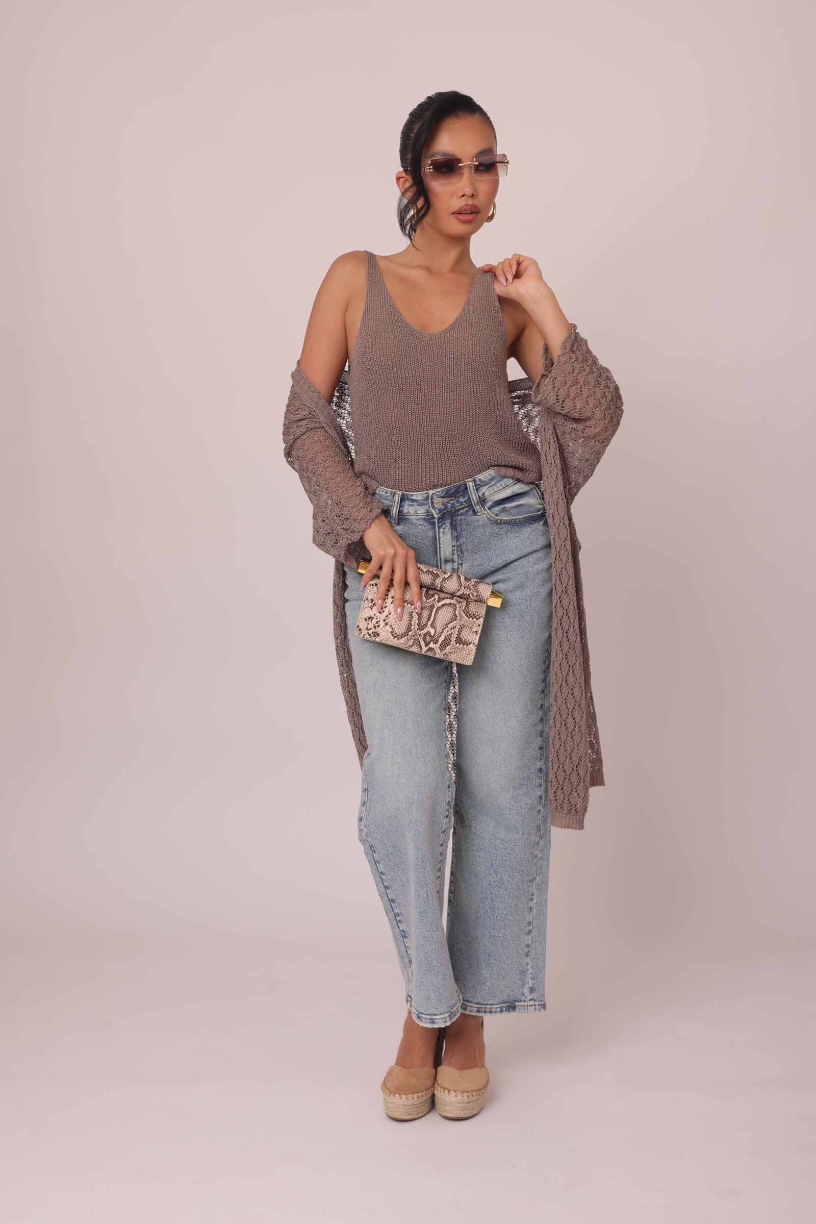 Cardigan Perla fango|Colore:Fango