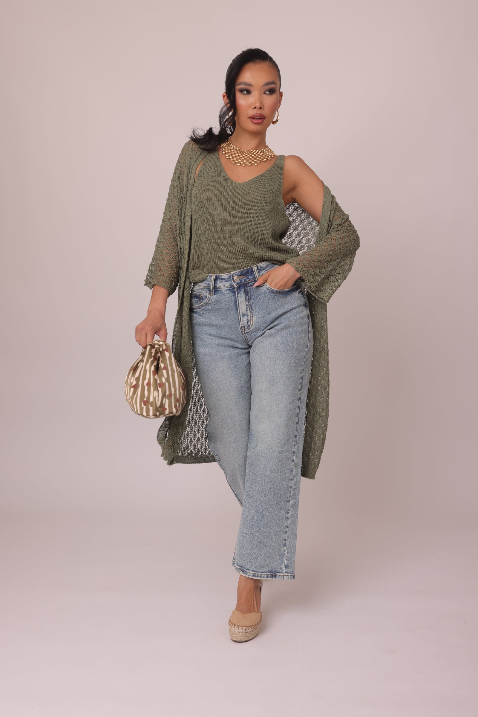Cardigan Perla verde salvia|Colore:Verde salvia