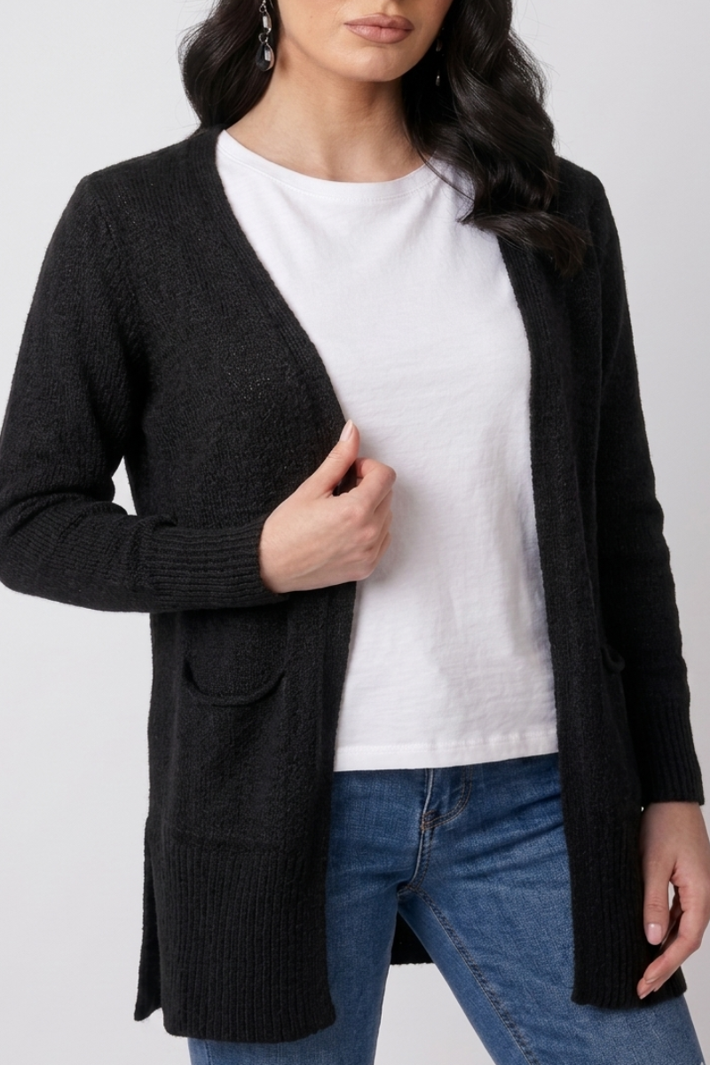 Cardigan Lungo Con Tasche Nero|Colore:Nero