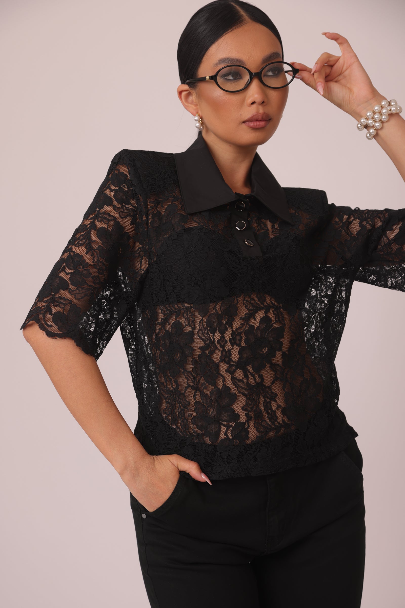 Maglia In Pizzo nero|Colore:Nero