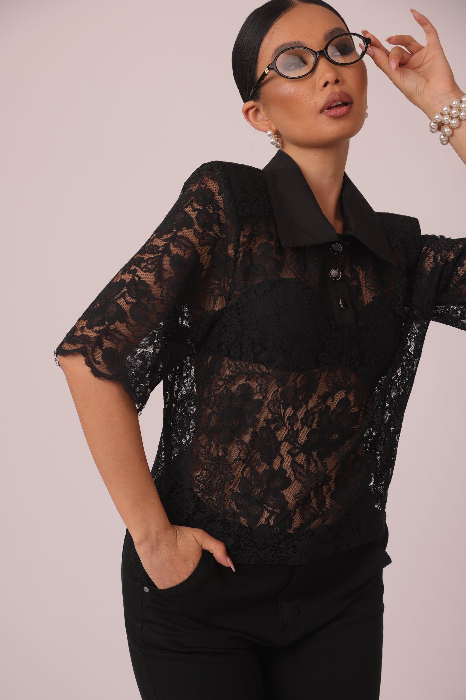 Maglia In Pizzo nero|Colore:Nero
