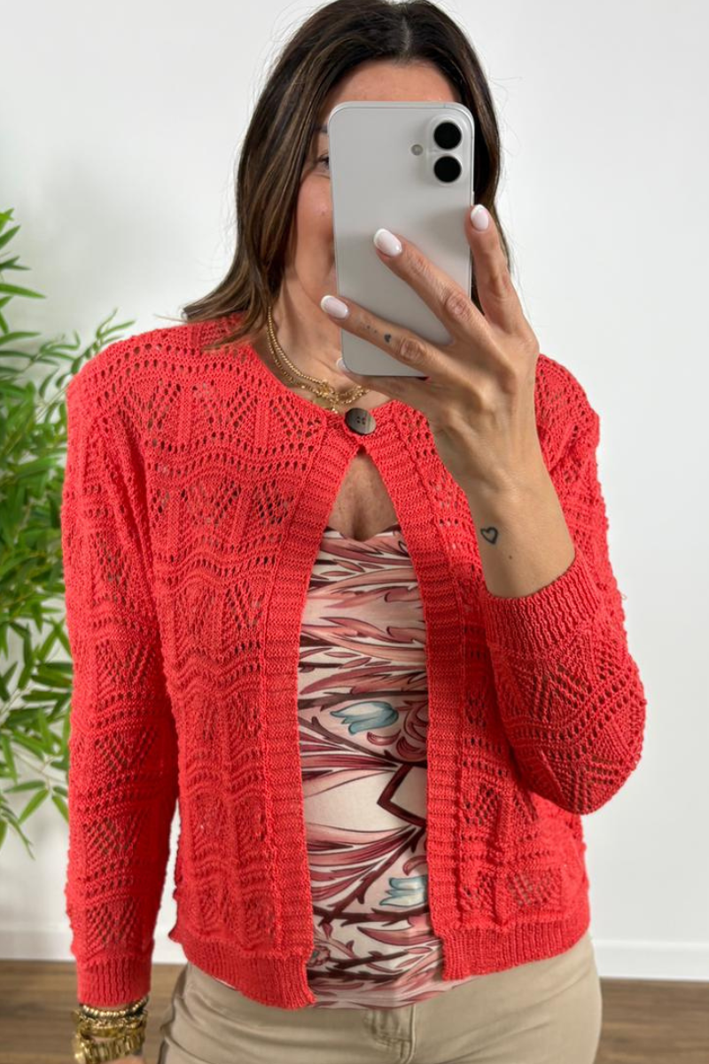 Cardigan Onde Corallo|Colore:Corallo