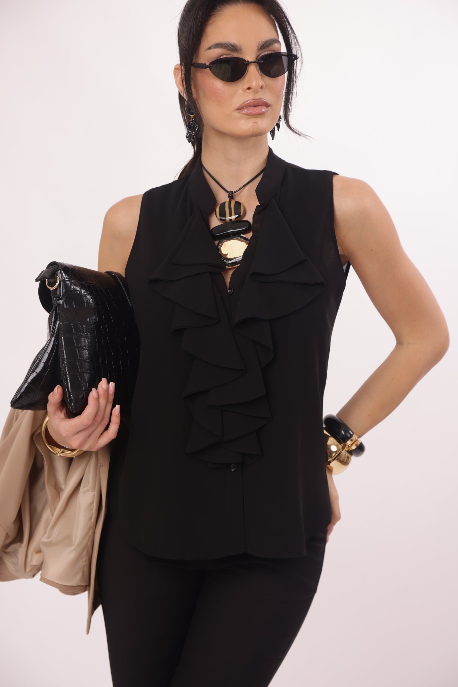 Camicia Giromanica nero|Colore:Nero