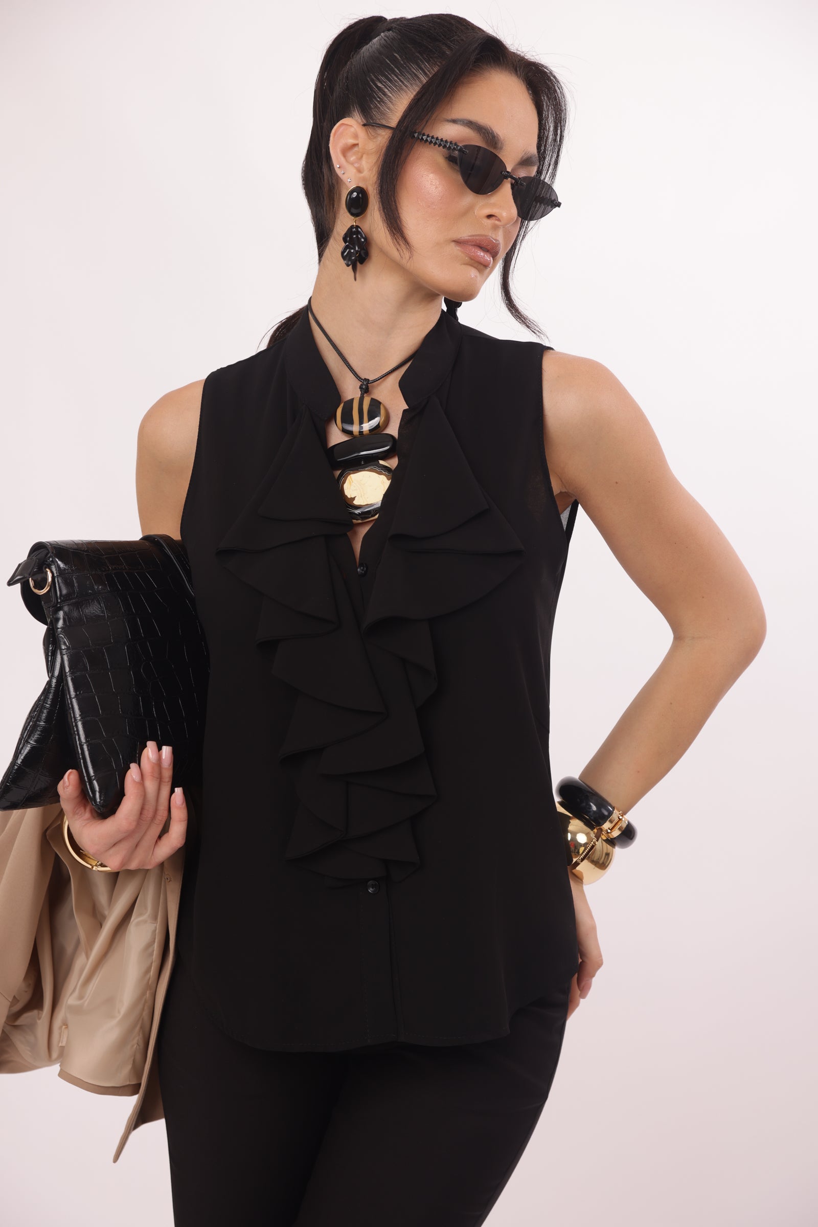 Camicia Giromanica nero|Colore:Nero