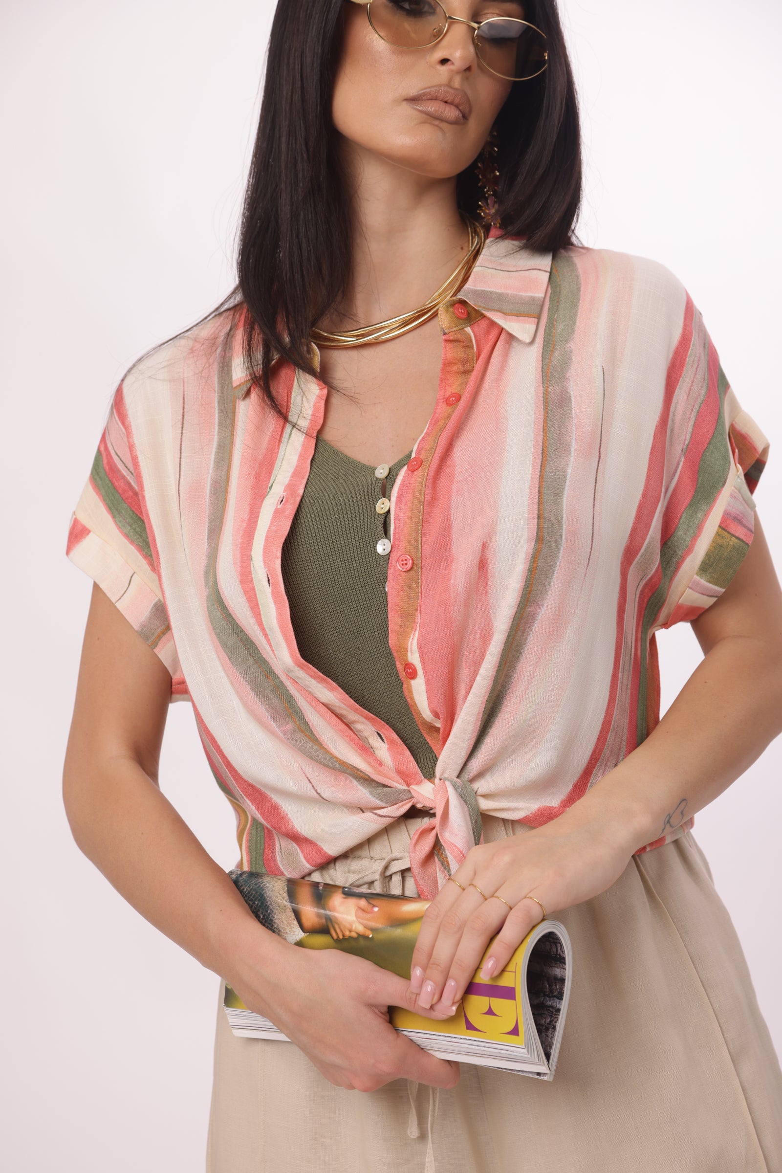 Camicia Crop multicolore|Colore:Multicolore