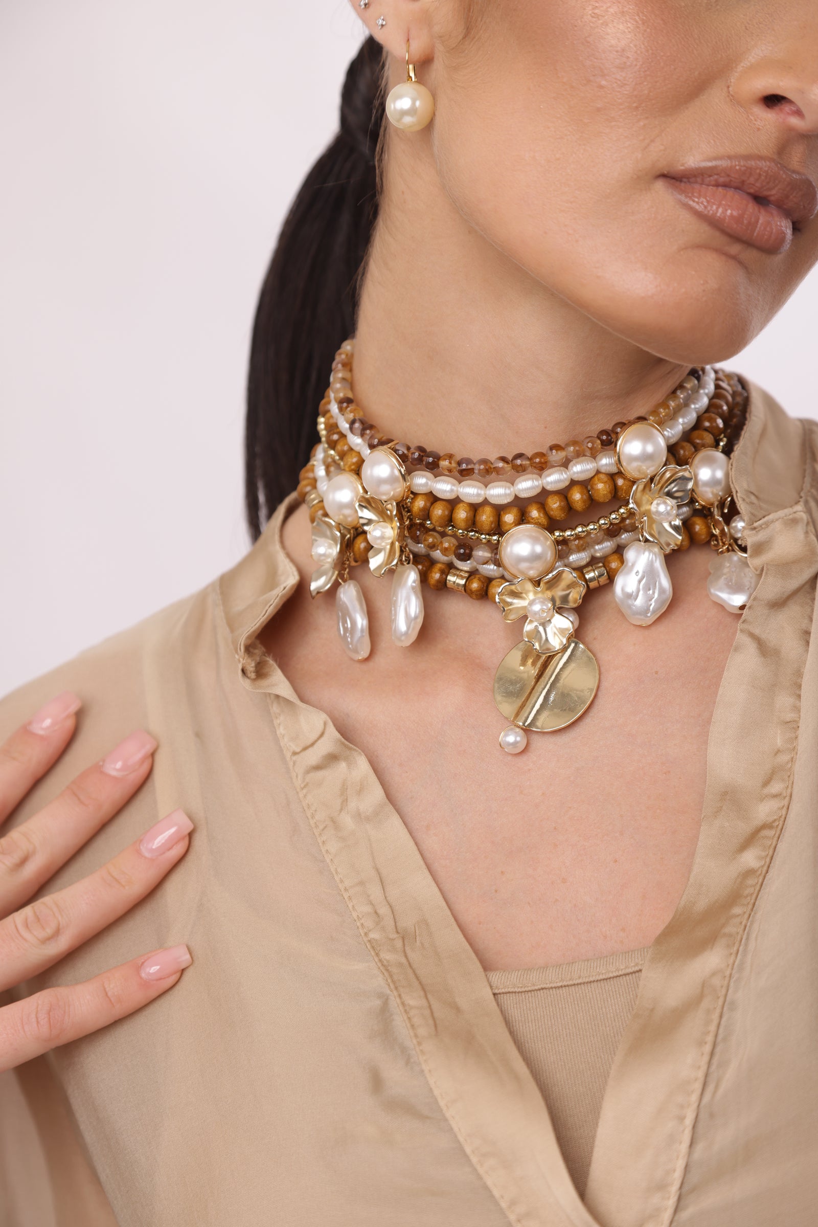 Girocollo Flower beige|Colore:Beige