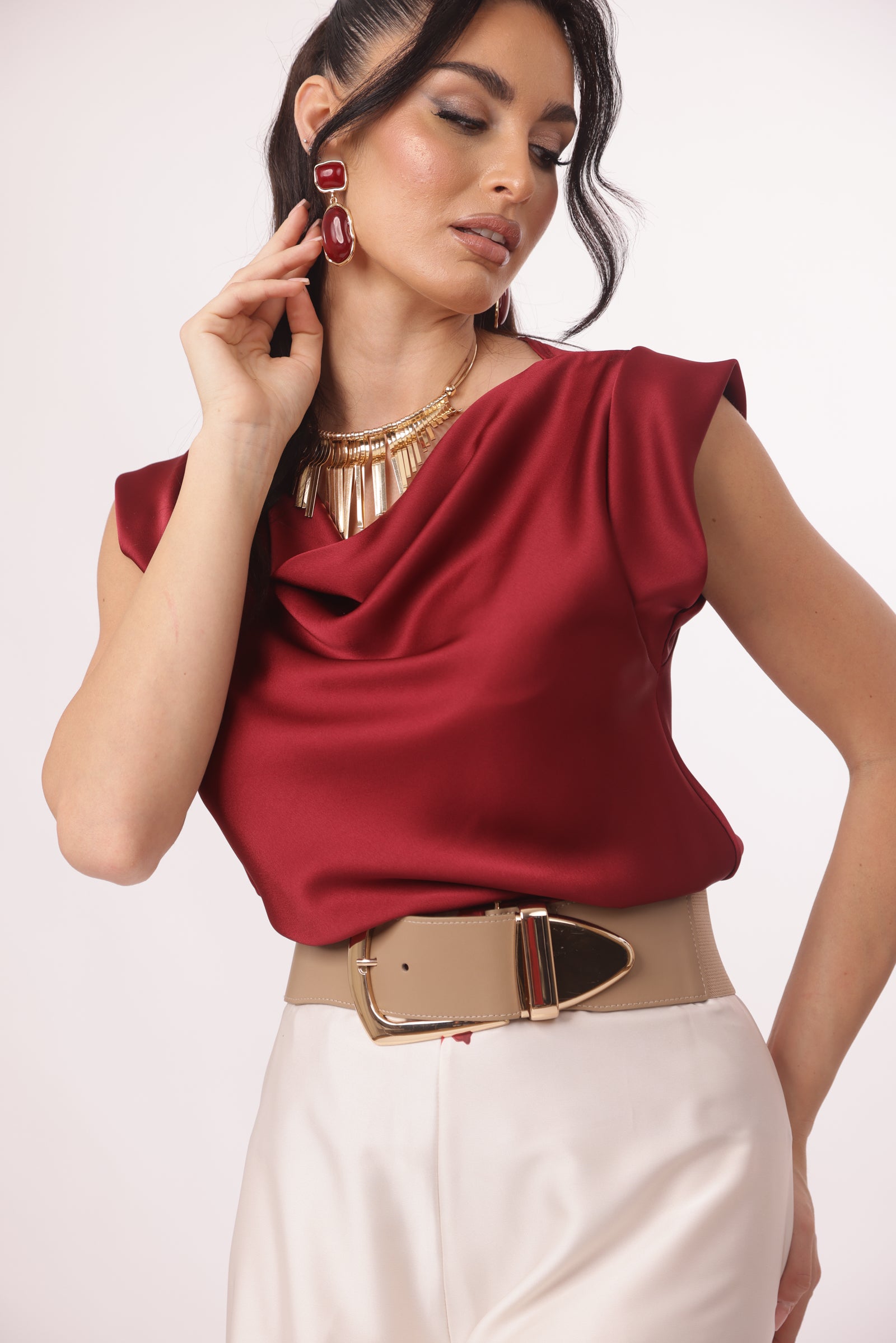 Blusa Scollo Gronda Rosso india|Colore:Rosso india