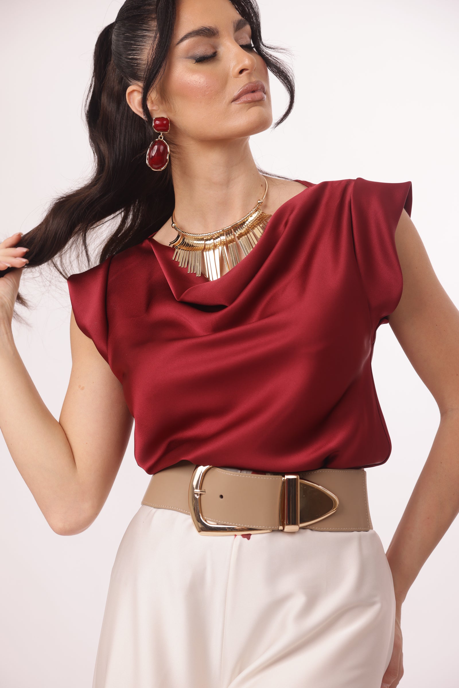 Blusa Scollo Gronda Rosso india|Colore:Rosso india