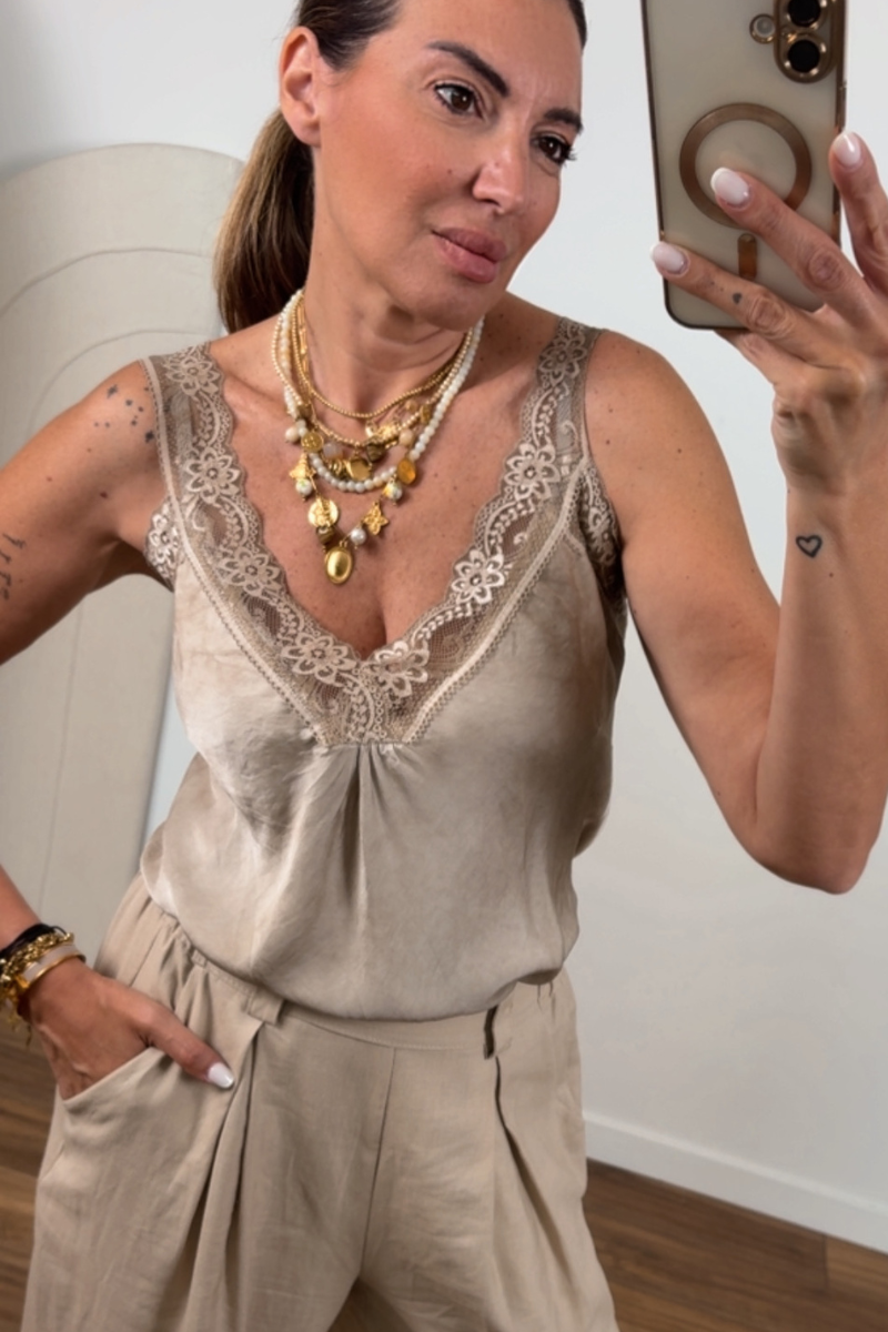 Top In Pizzo Vari Colori Fango|Colore:Fango