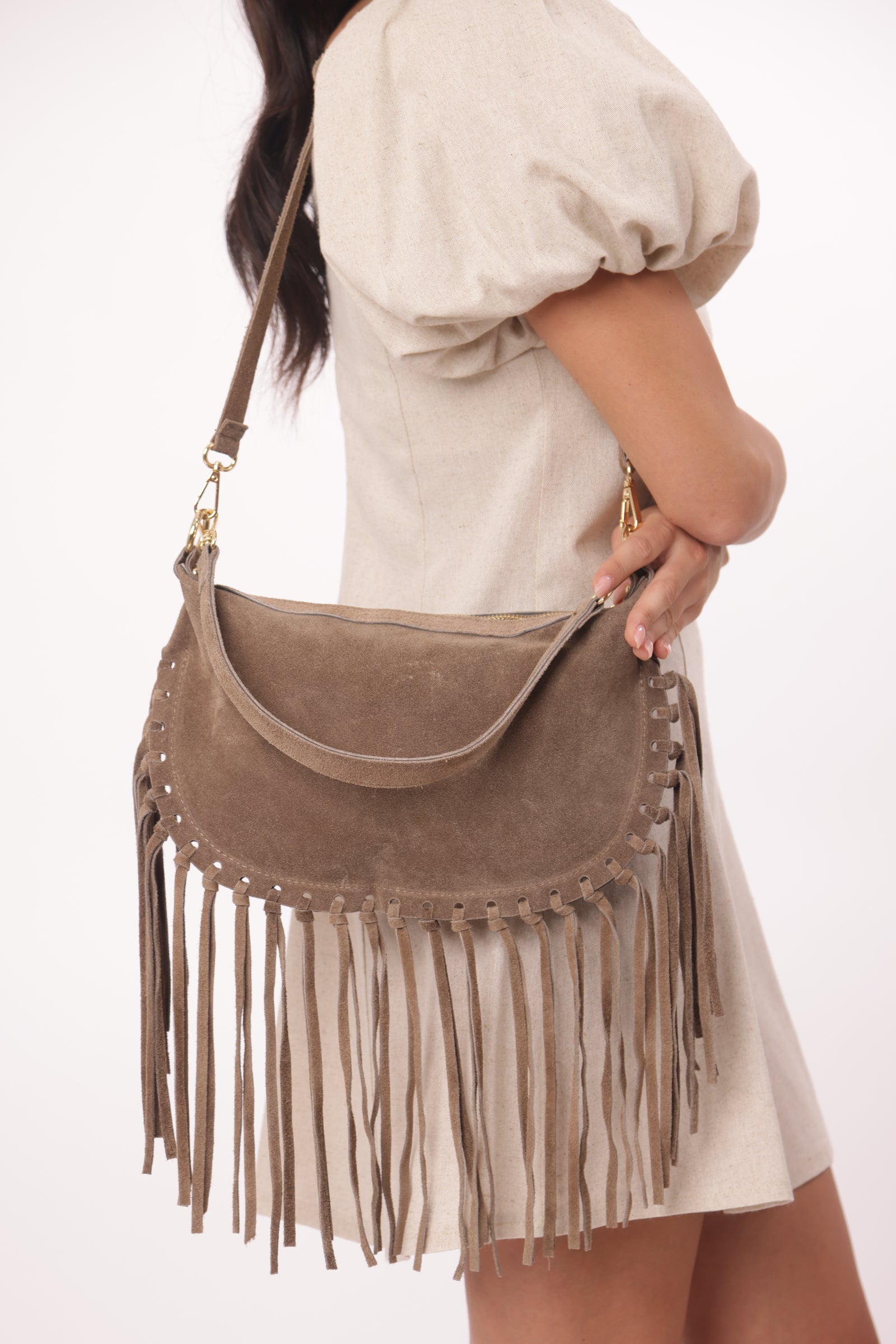 Borsa Luna Frange taupe|Colore:Taupe