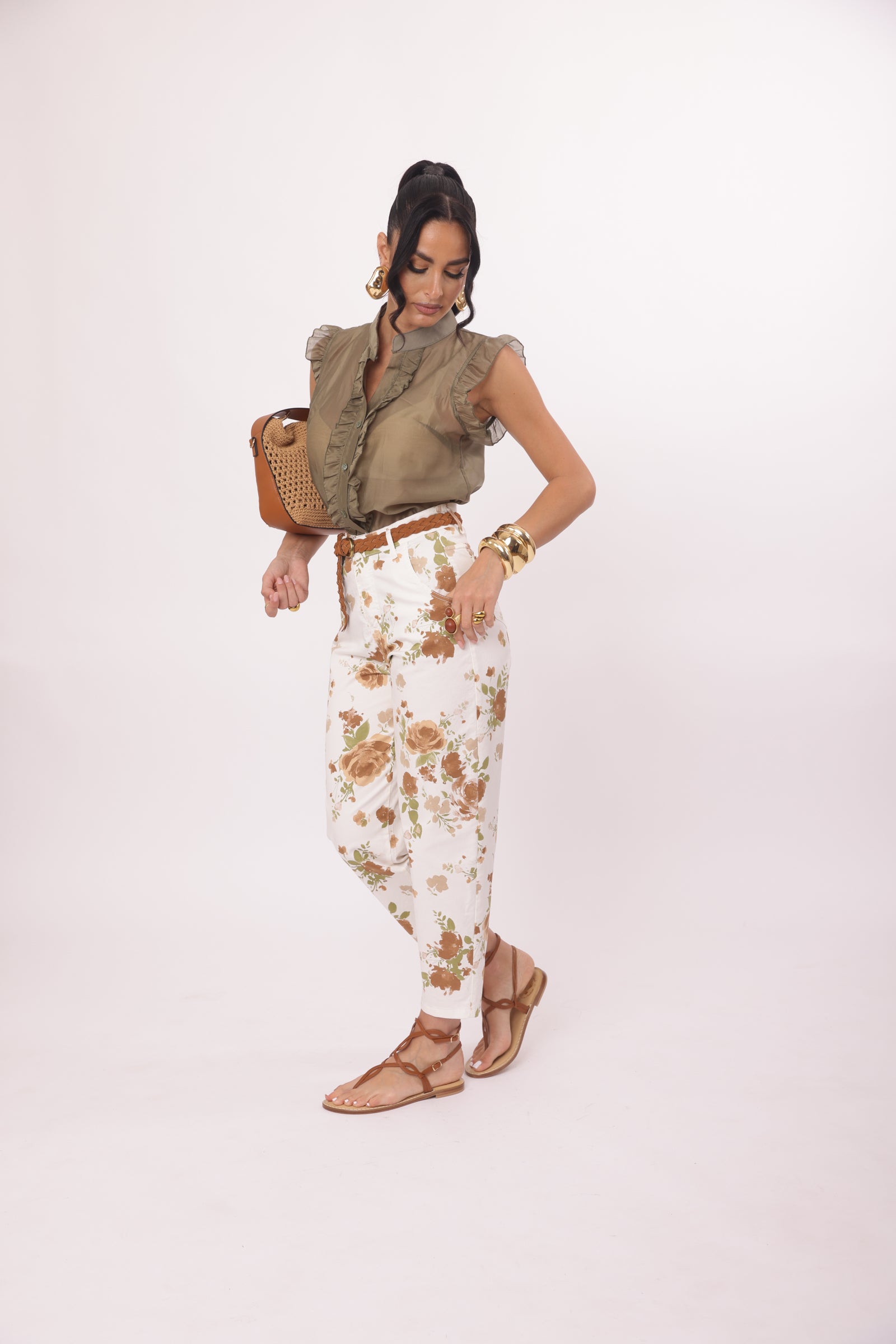 Pantalone Fiori panna|Colore:Panna