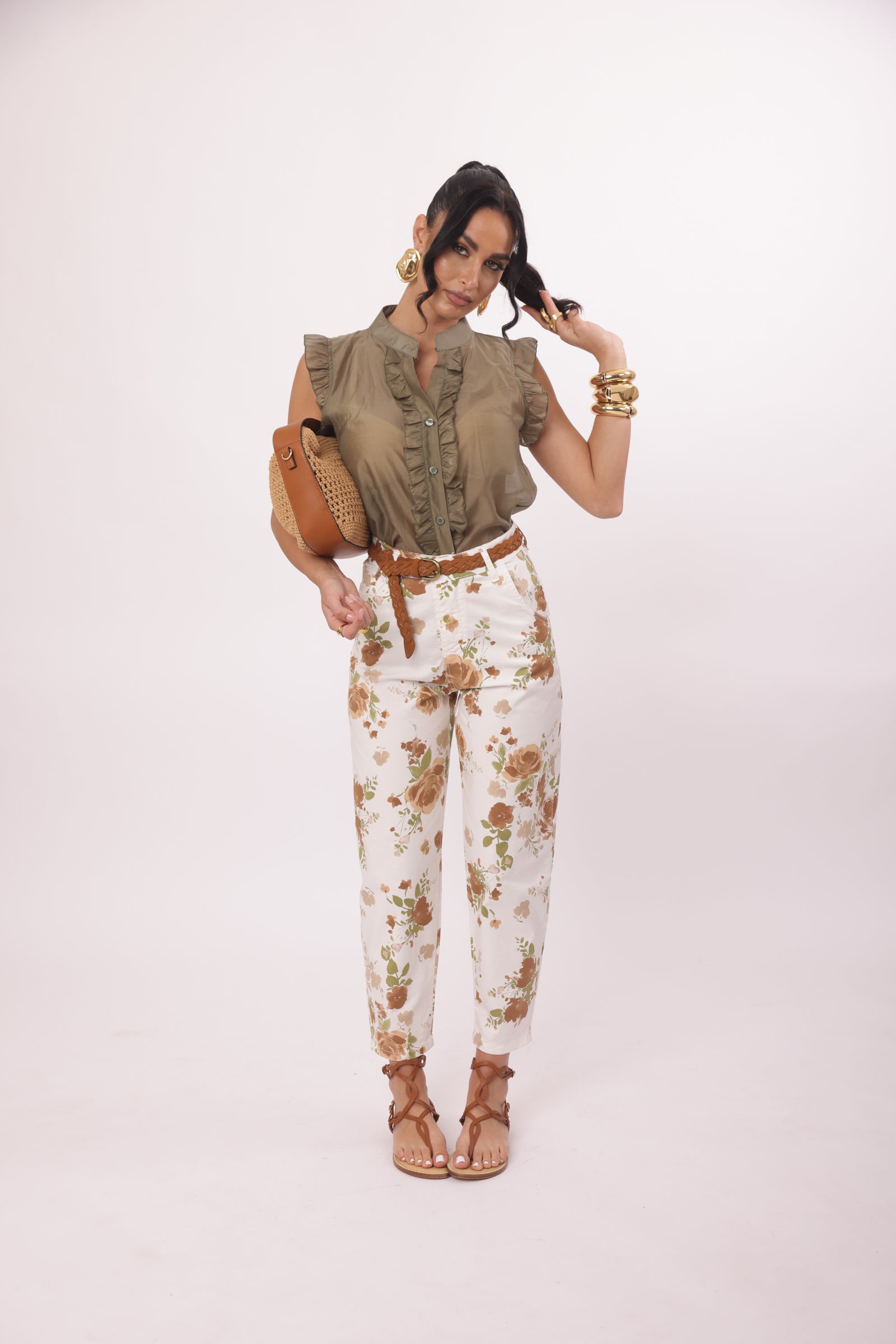 Pantalone Fiori panna|Colore:Panna