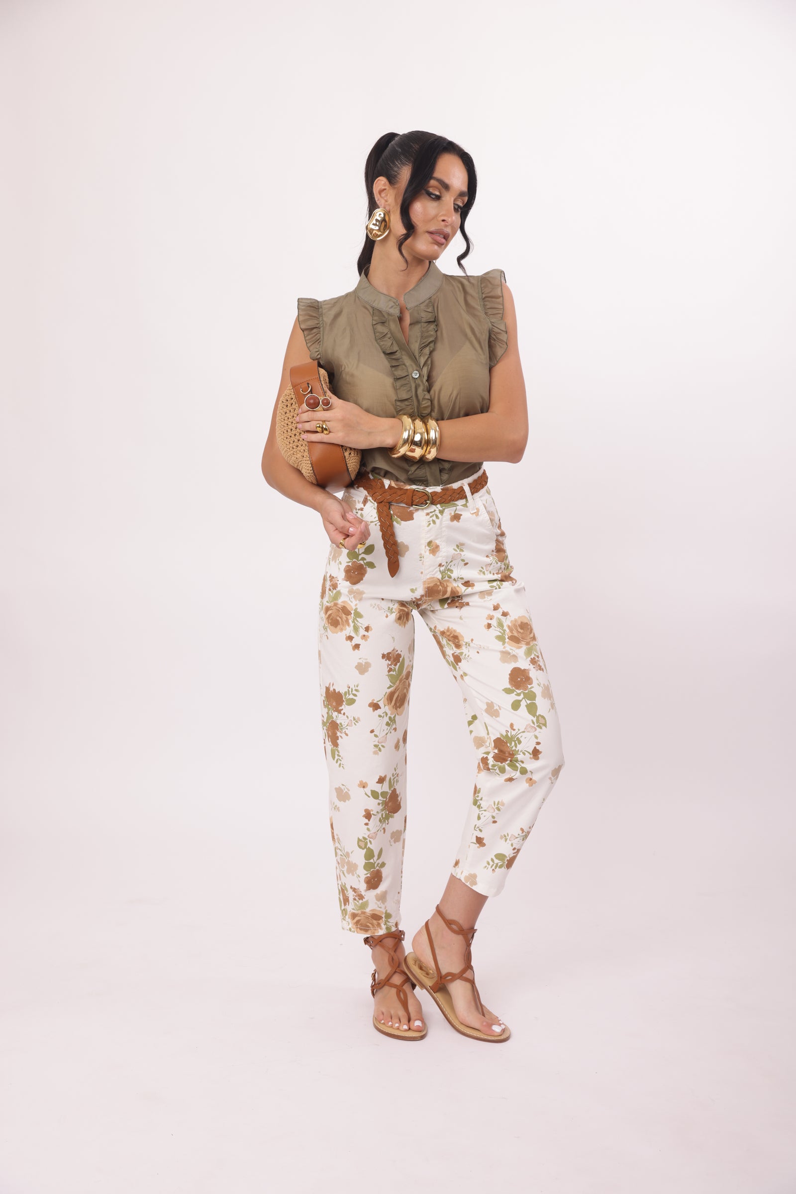 Pantalone Fiori panna|Colore:Panna