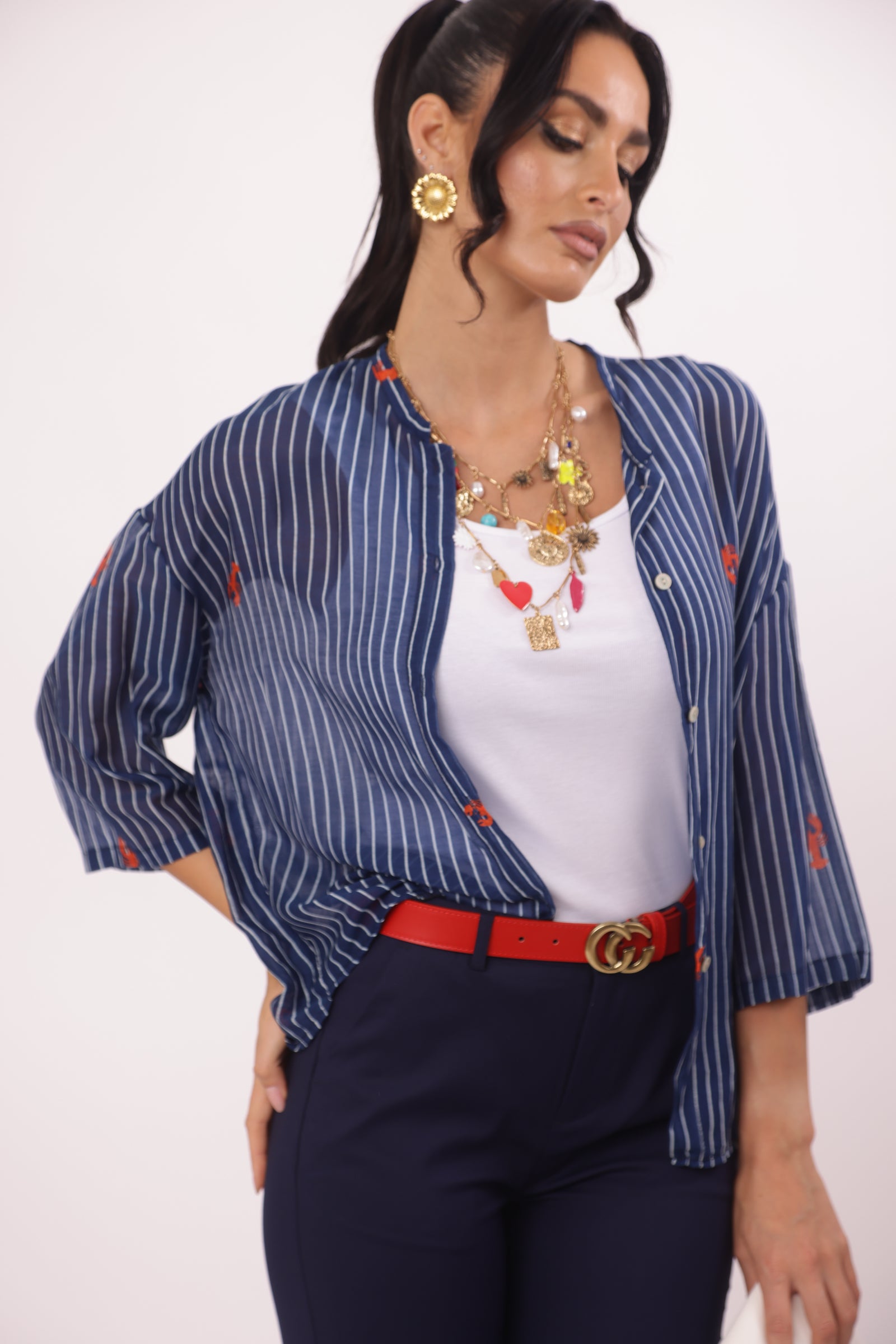 Camicia Lobster Misto Seta blu|Colore:Blu