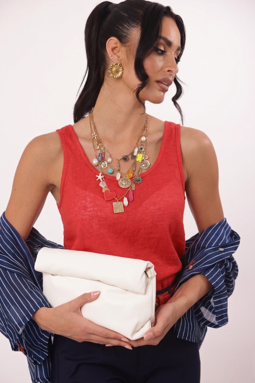 Canotta In Lino Rosso|Colore:Rosso