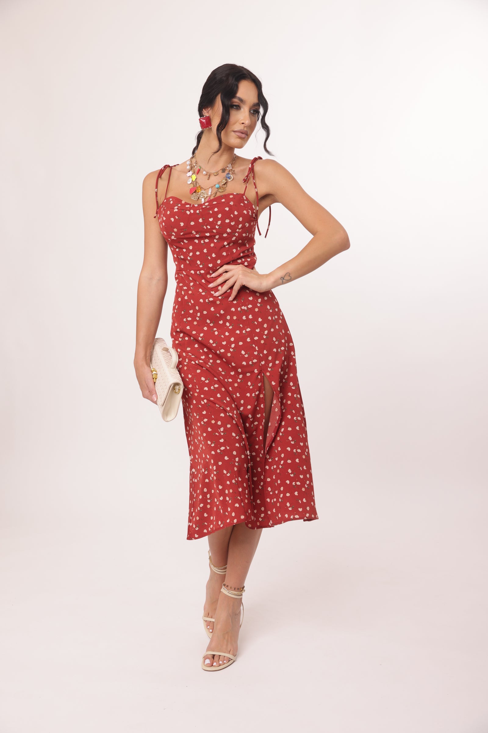 Abito Mini Rose rosso india|Colore:Rosso india