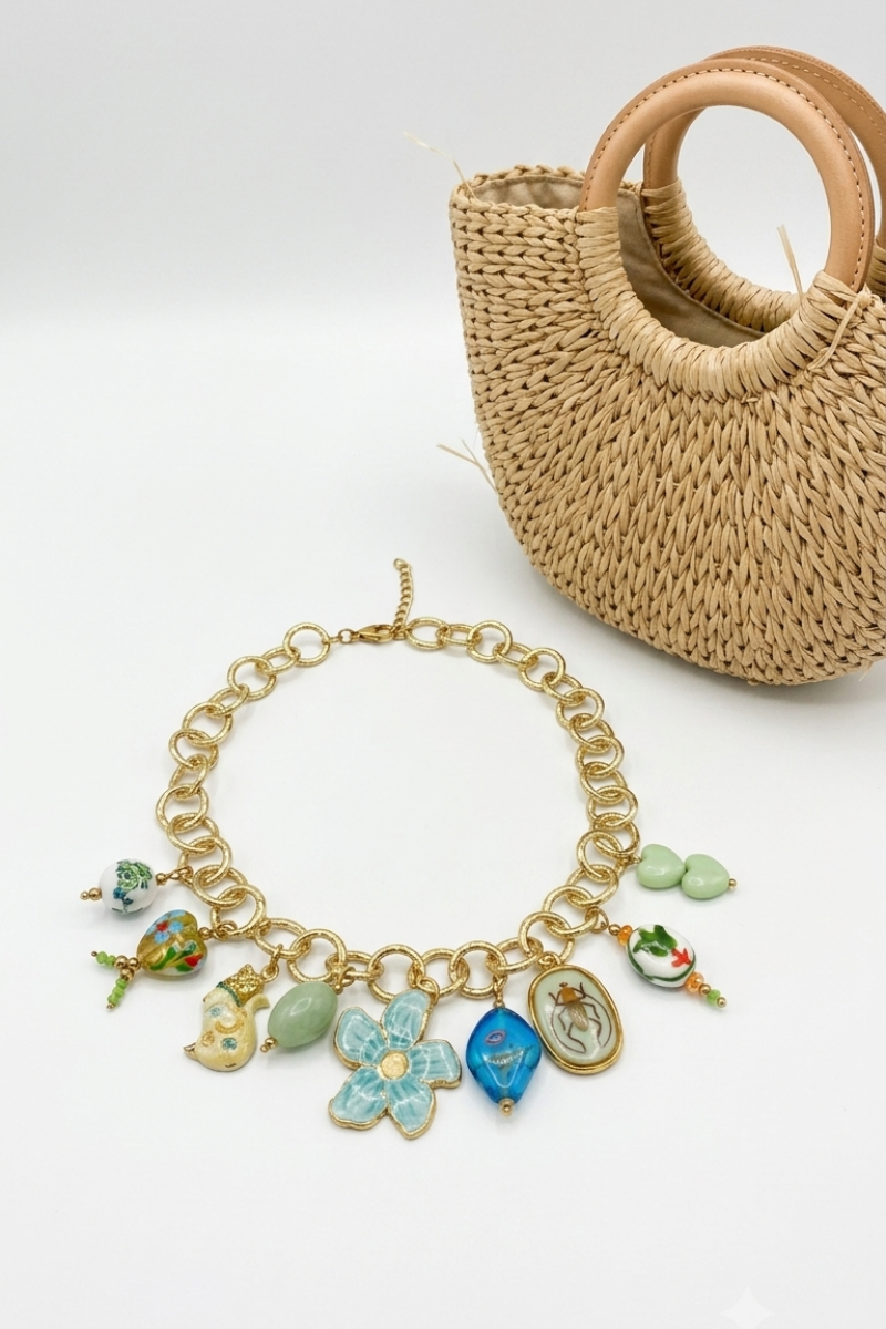 Collana Ciondoli Fiore azzurro|Colore:Azzurro