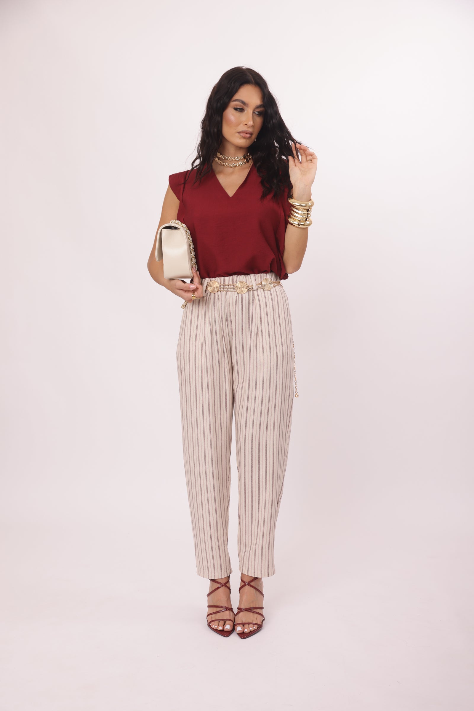Pantalone Righe Cuba gesso|Colore:Gesso
