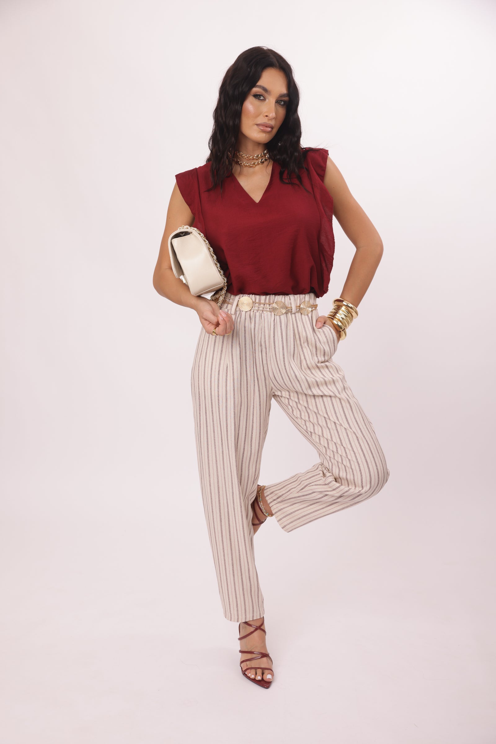 Pantalone Righe Cuba gesso|Colore:Gesso
