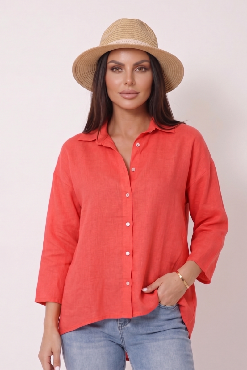 Camicia In Lino corallo|Colore:Corallo