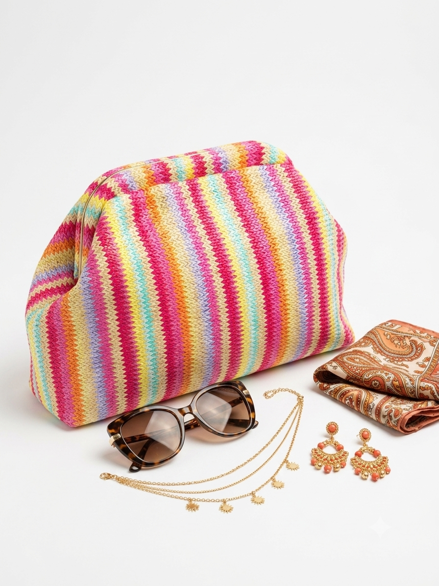 Clutch Rafia Pop multicolore|Colore:Multicolore