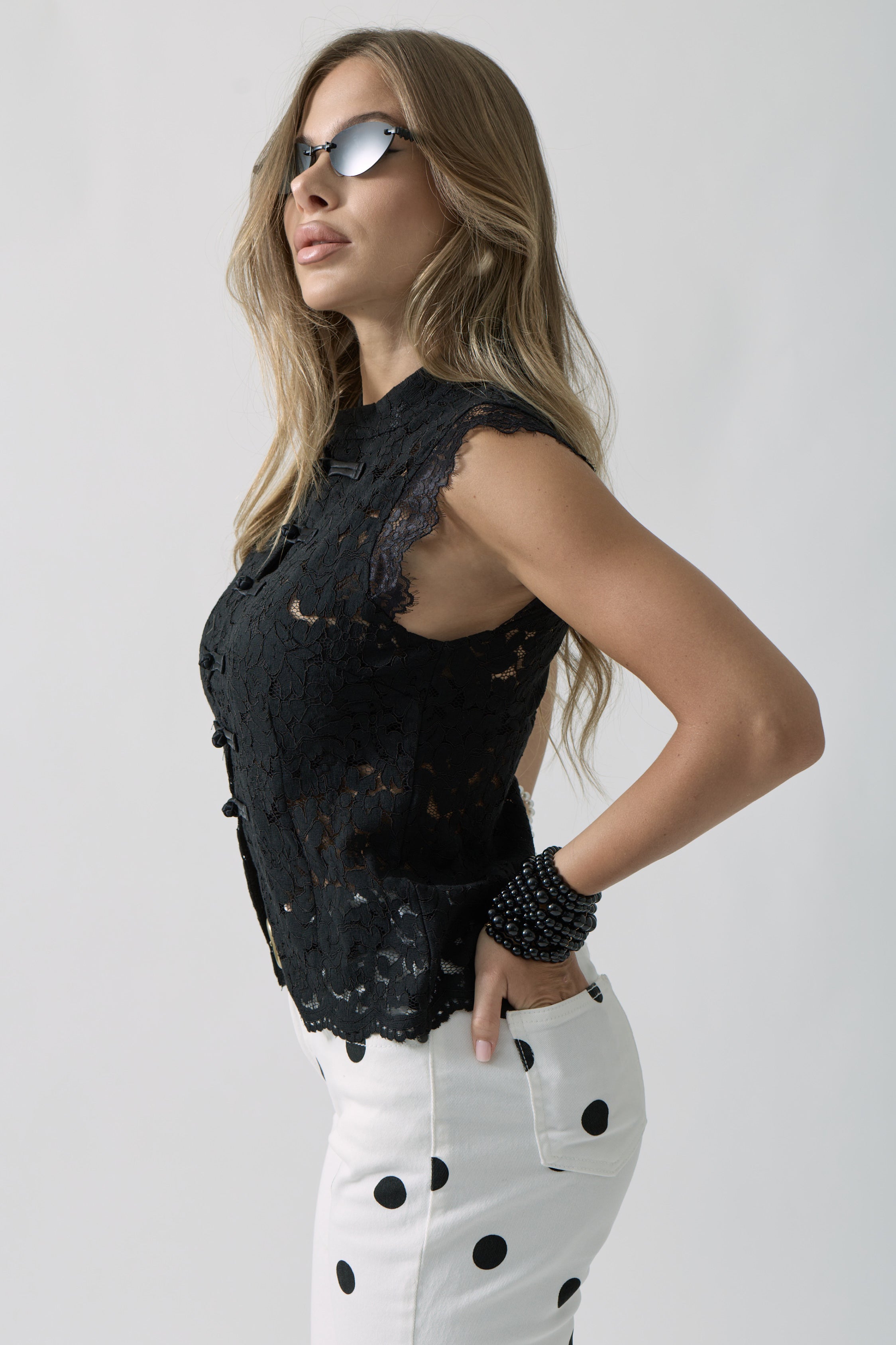 Maglia Pizzo Kim nero|Colore:Nero