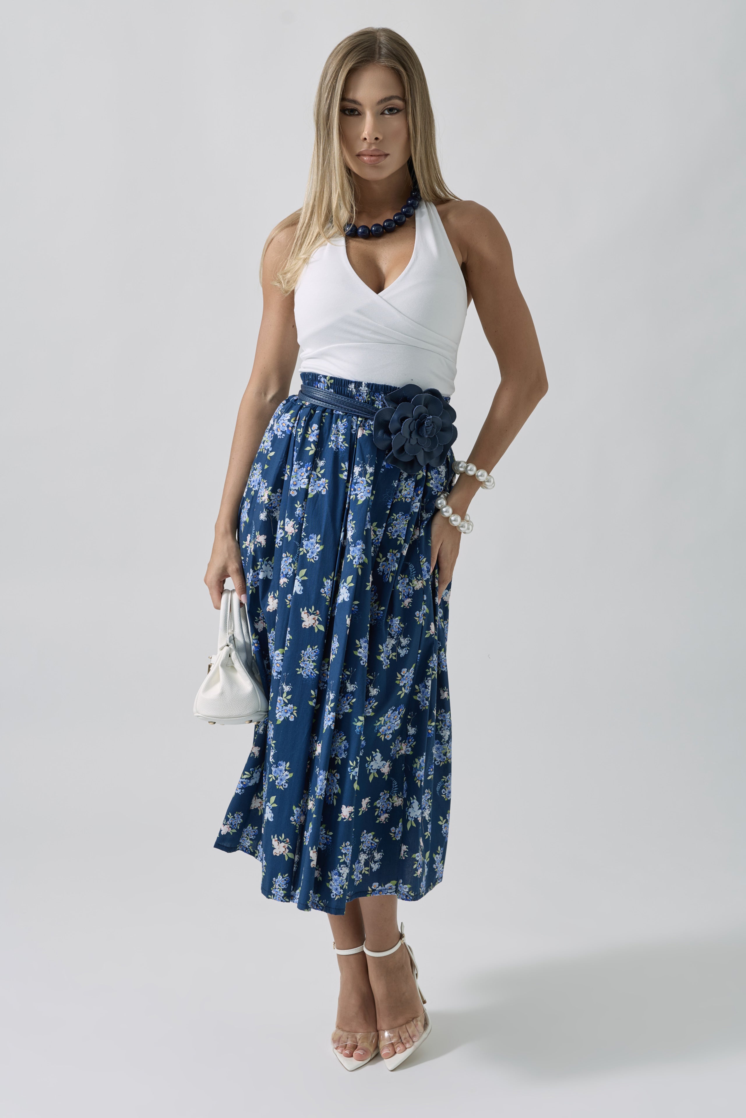 Gonna Fleurs blu|Colore:Blu