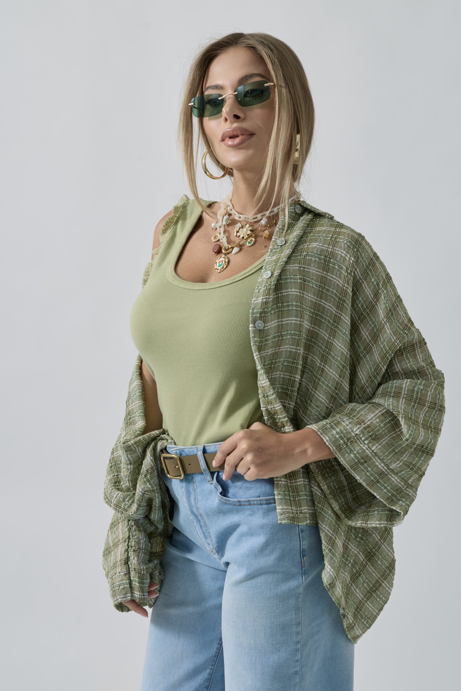 Camicia Quadri Pixie Verde|Colore:Verde