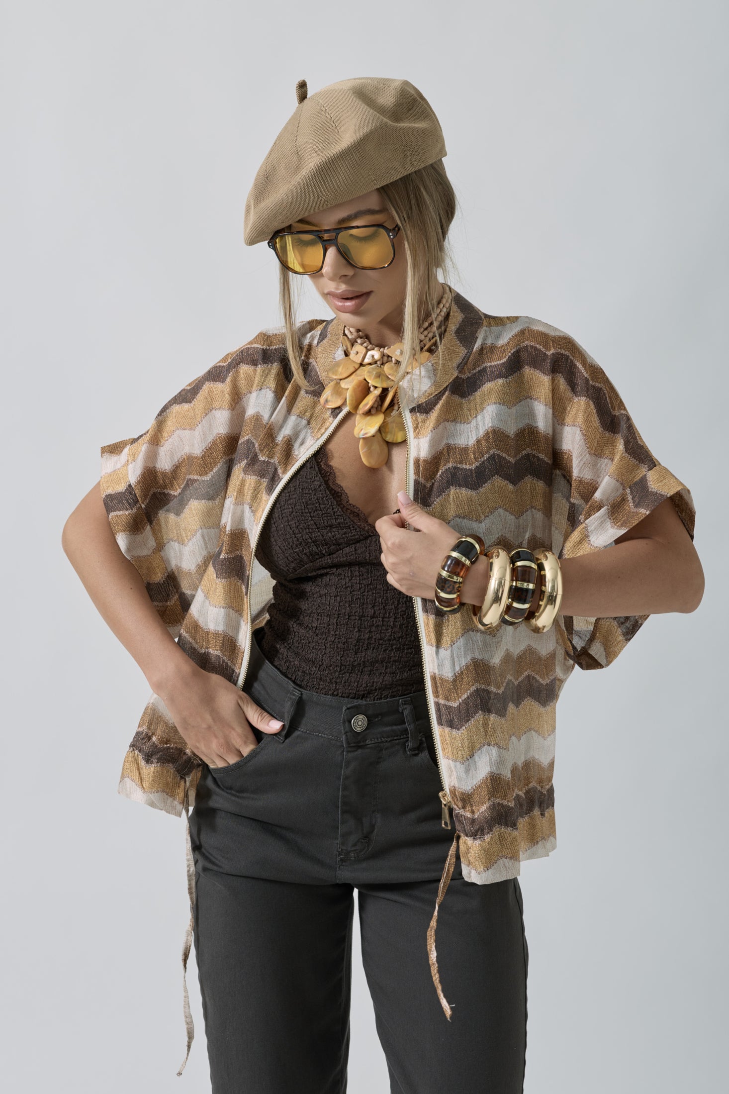Bomber Smanicato Wave tabacco|Colore:Tabacco