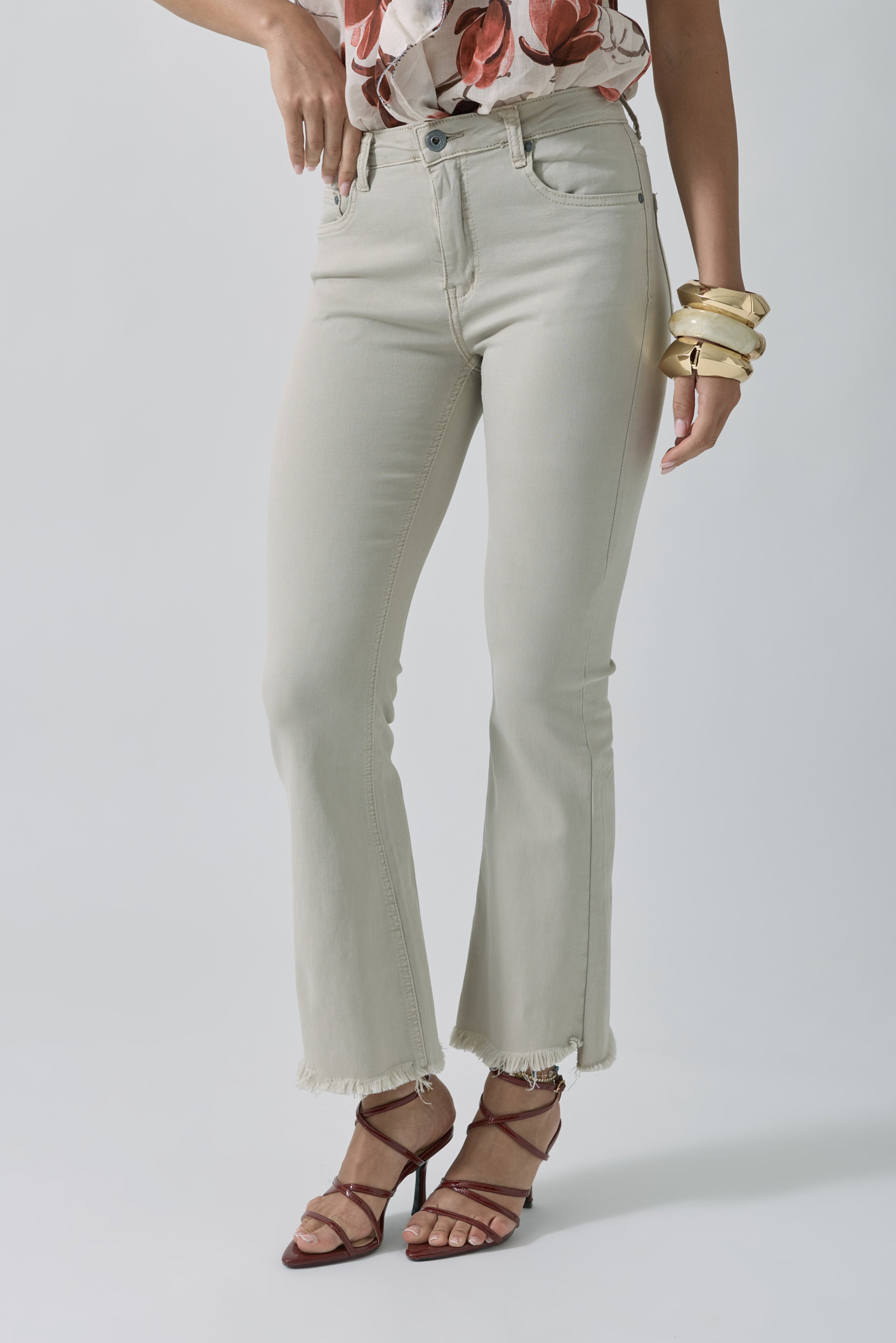 Pantalone Zampetta Sfrangiato Beige|Colore:Beige