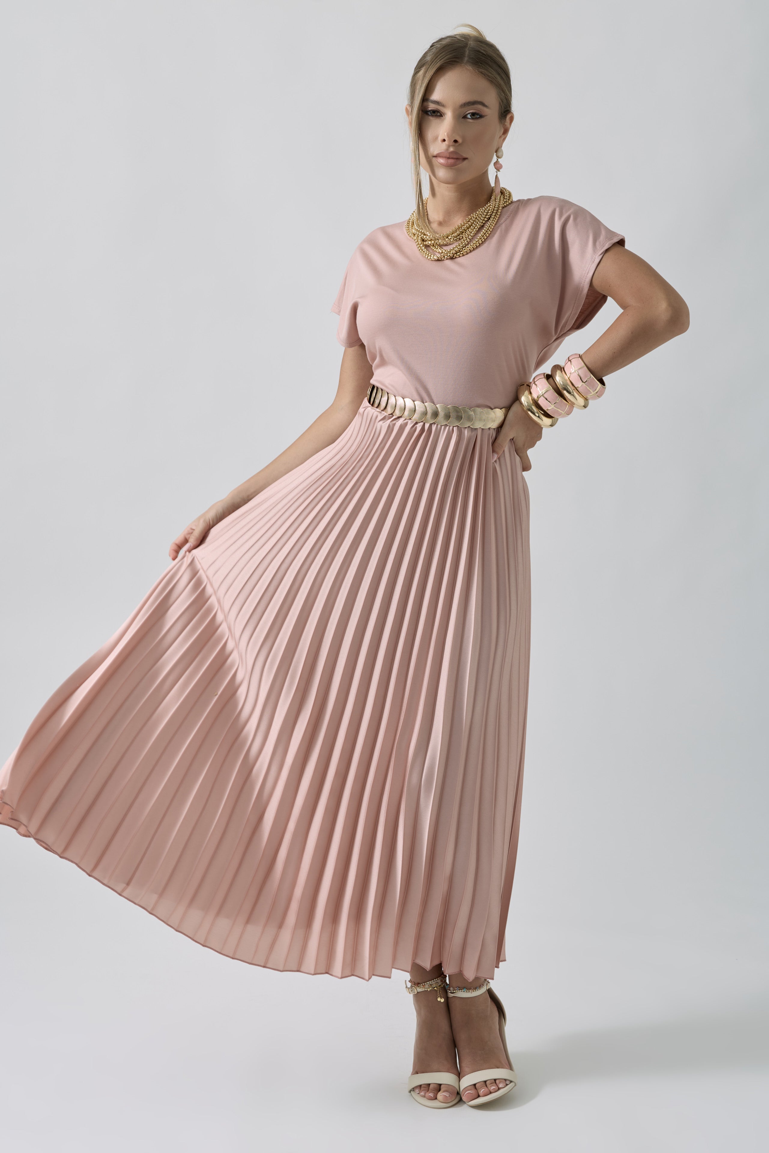 Abito Combinato Plissé rosa|Colore:Rosa